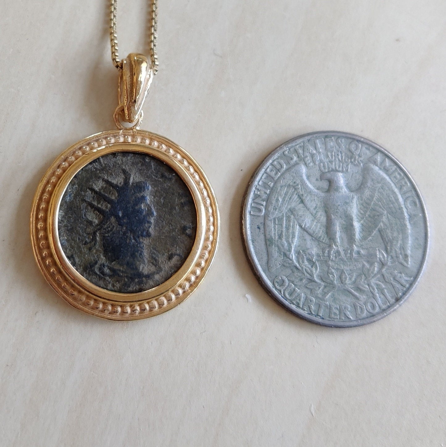 Genuine Roman Coin Pendant, Emperor Gallienus Roman Coin Necklace, Ancient Coin Necklace, Vintage Antique Gold Coin Pendant, Vintage Jewelry