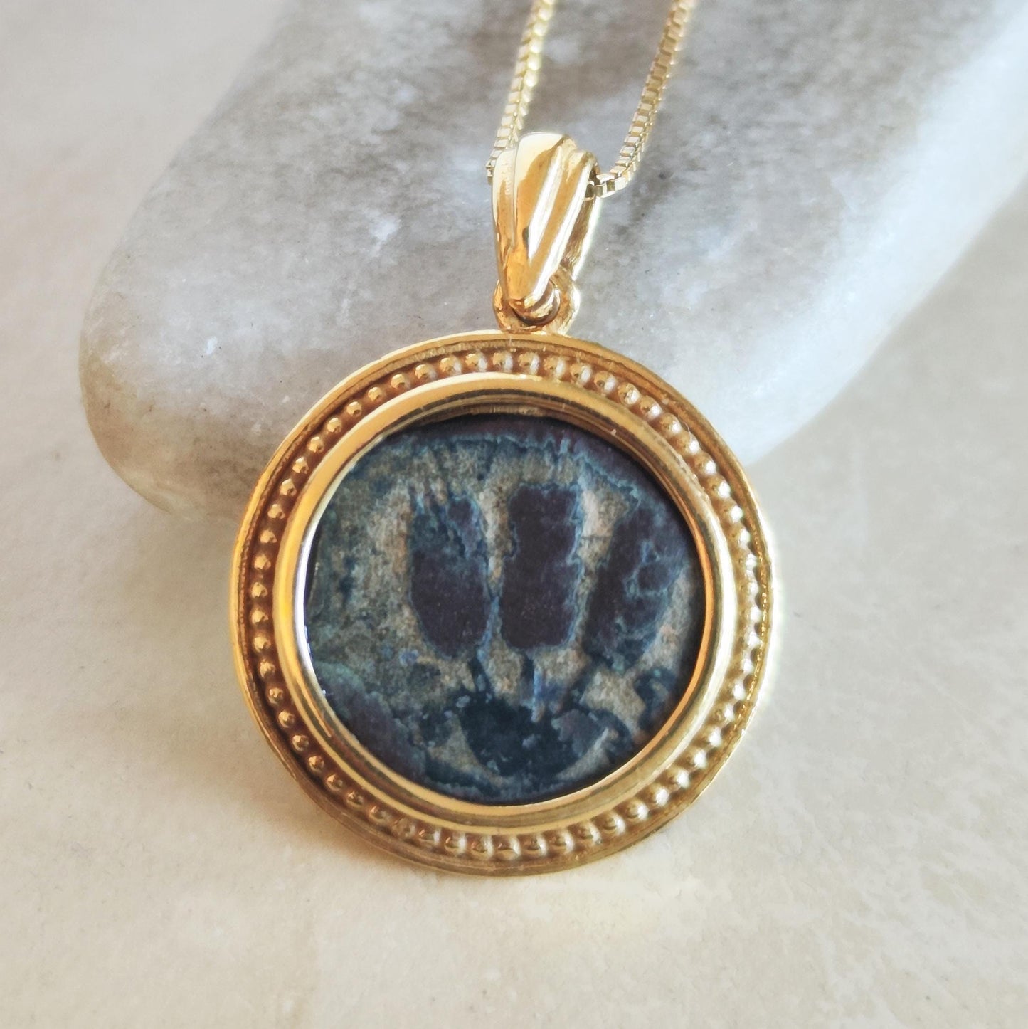 Ancient Roman Coin Gold Plated Necklace, King Herod Agrippa Bronze Coin, Vintage Coin Medallion, Jewish Judea Pendant, Women Coin Necklace