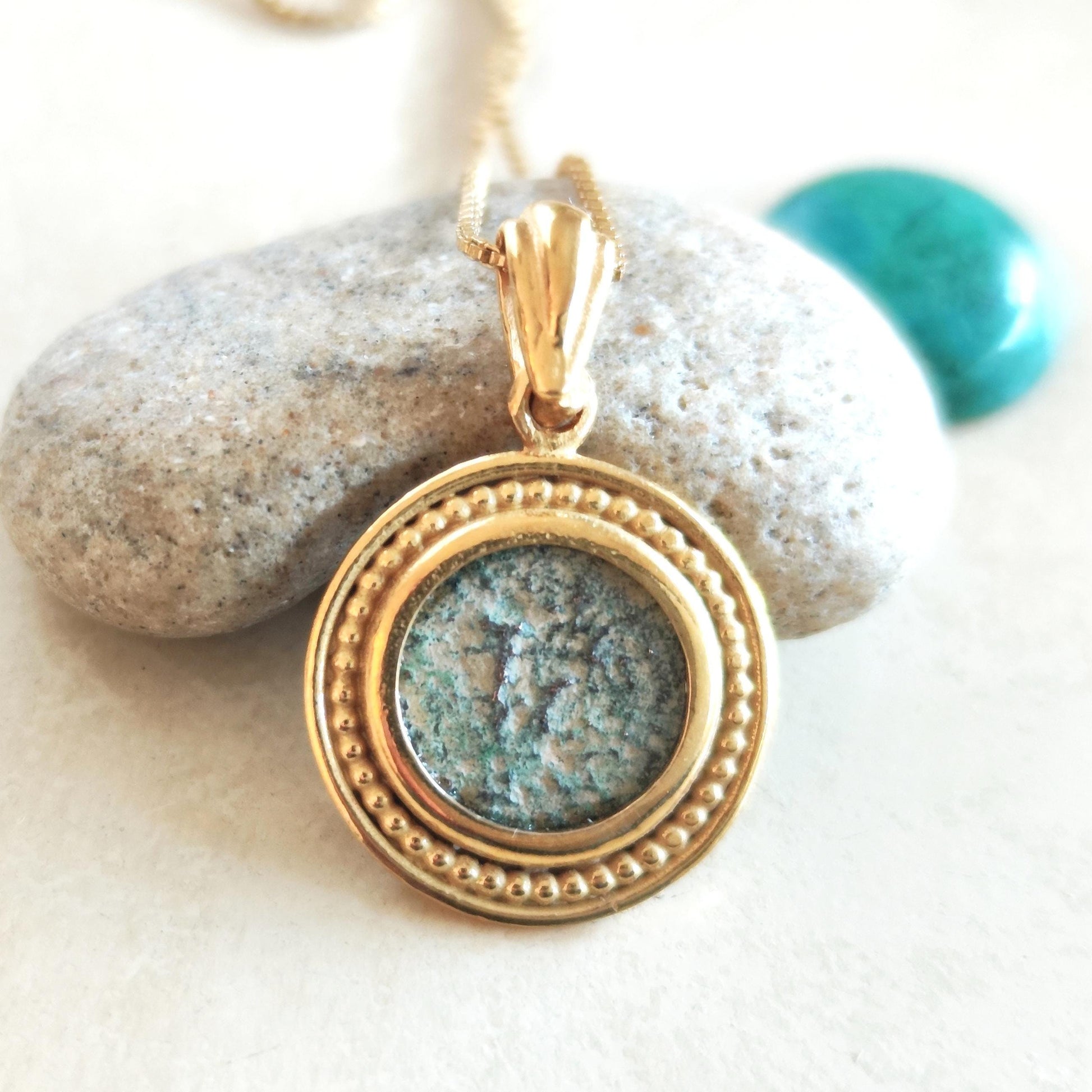 Christian Coin Necklace: Antique Biblical Widow's Mite Coin, Gold Plated Pendant Barr Designs