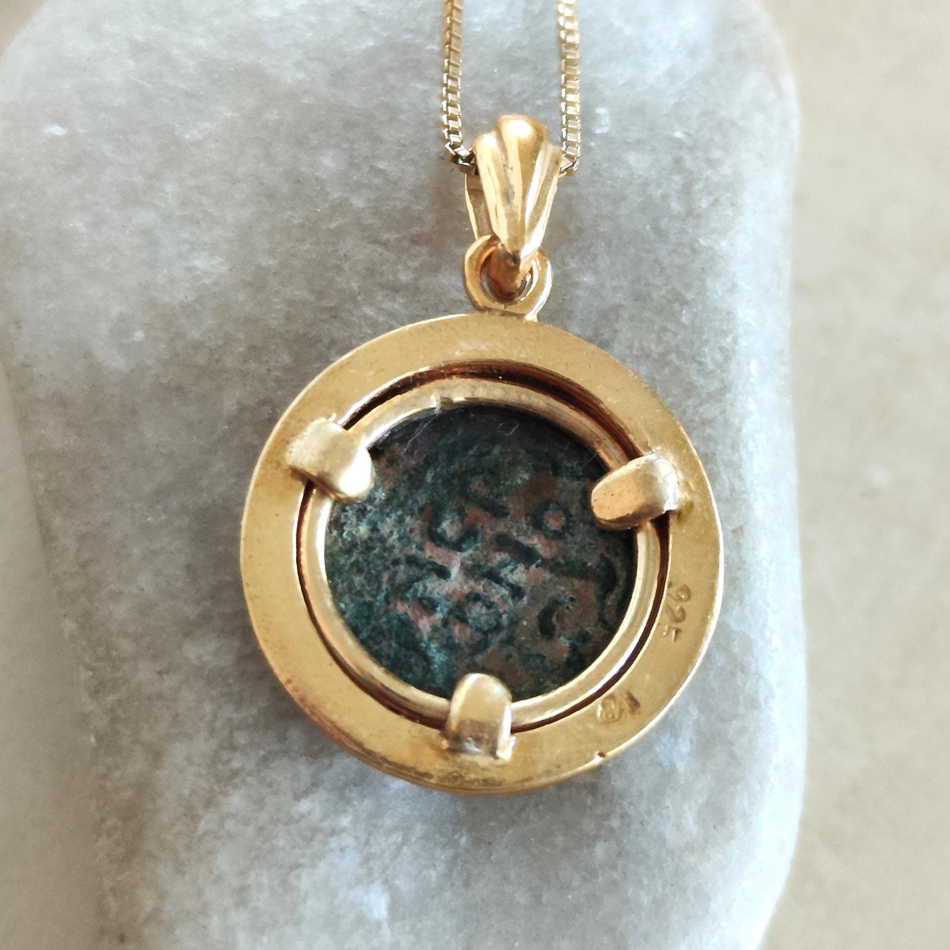 Ancient Roman Nero Coin Necklace: 18K Gold Plated Sterling Silver, Palm Branch Prutah Barr Designs