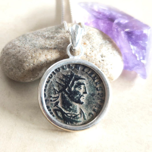 Authentic Certified Roman Emperor Diocletian Coin Necklace, Antique Silver Medallion, Men Unisex Coin Jewelry