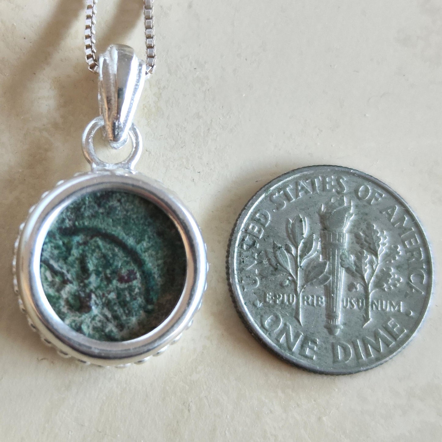 Real Antique Widow's Mite Coin Silver Necklace, Biblical Christian Small Medallion Barr Designs