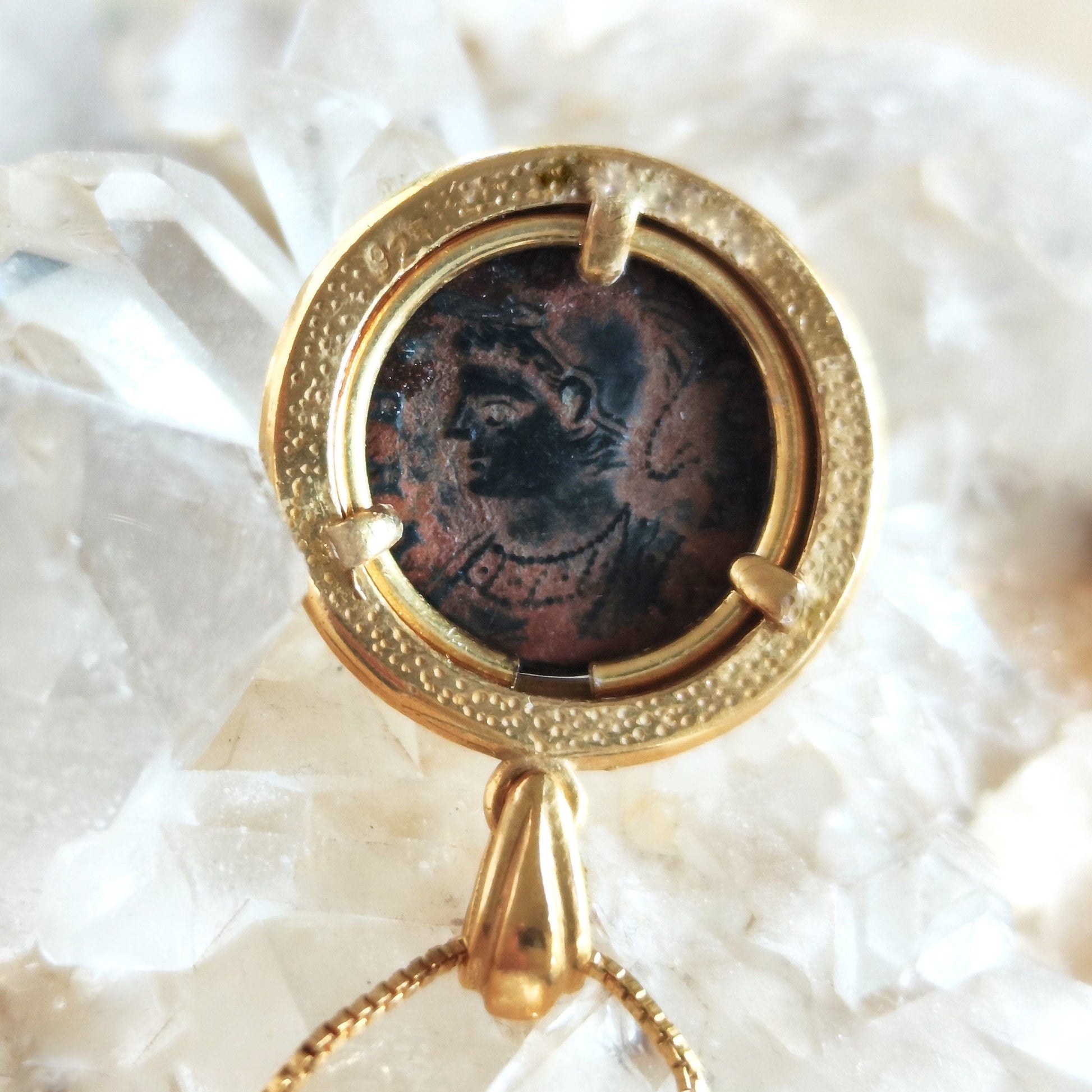 Romulus & Remus Coin Pendant: Genuine Roman Bronze, Gold Plated Sterling Silver Barr Designs
