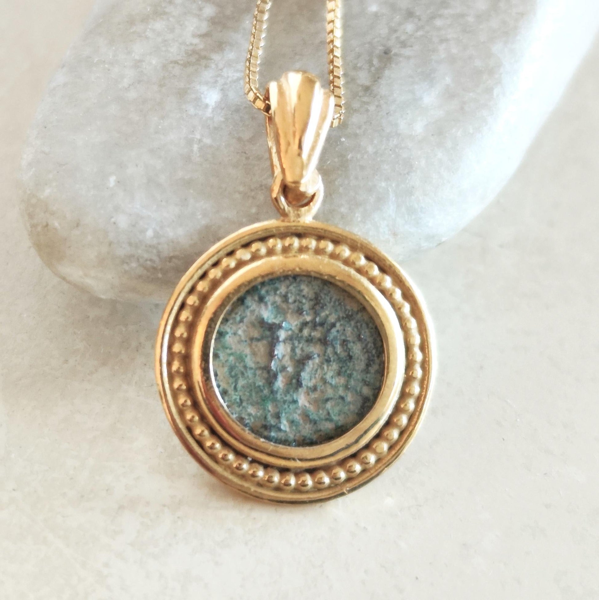 Christian Coin Necklace: Antique Biblical Widow's Mite Coin, Gold Plated Pendant Barr Designs