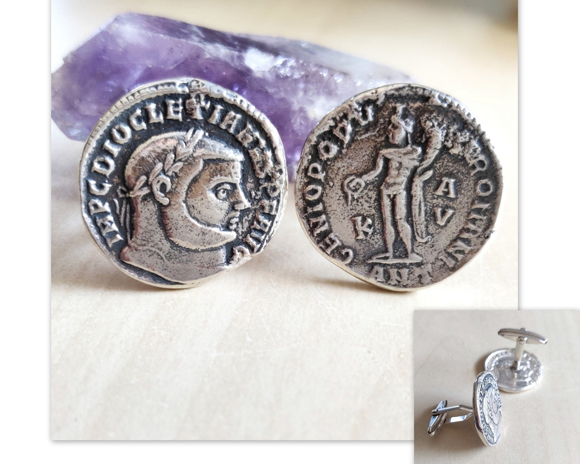 Sterling Silver Roman Emperor Diocletian Coin Cufflinks Barr Designs