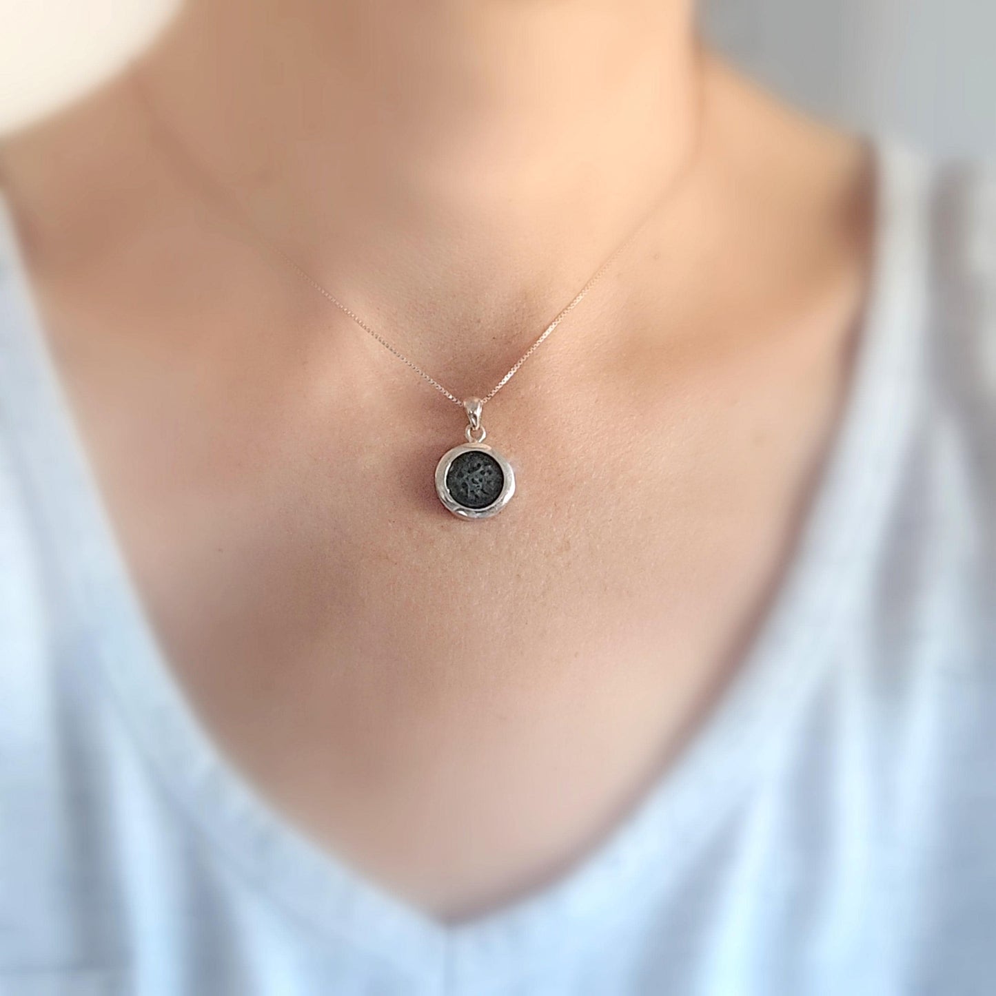 Authentic Old Widow Mite Coin Necklace, Christian Women Medallion, Antique Minimalist Silver Charm, Small Jesus Pendant, Bible Jewelry Gift