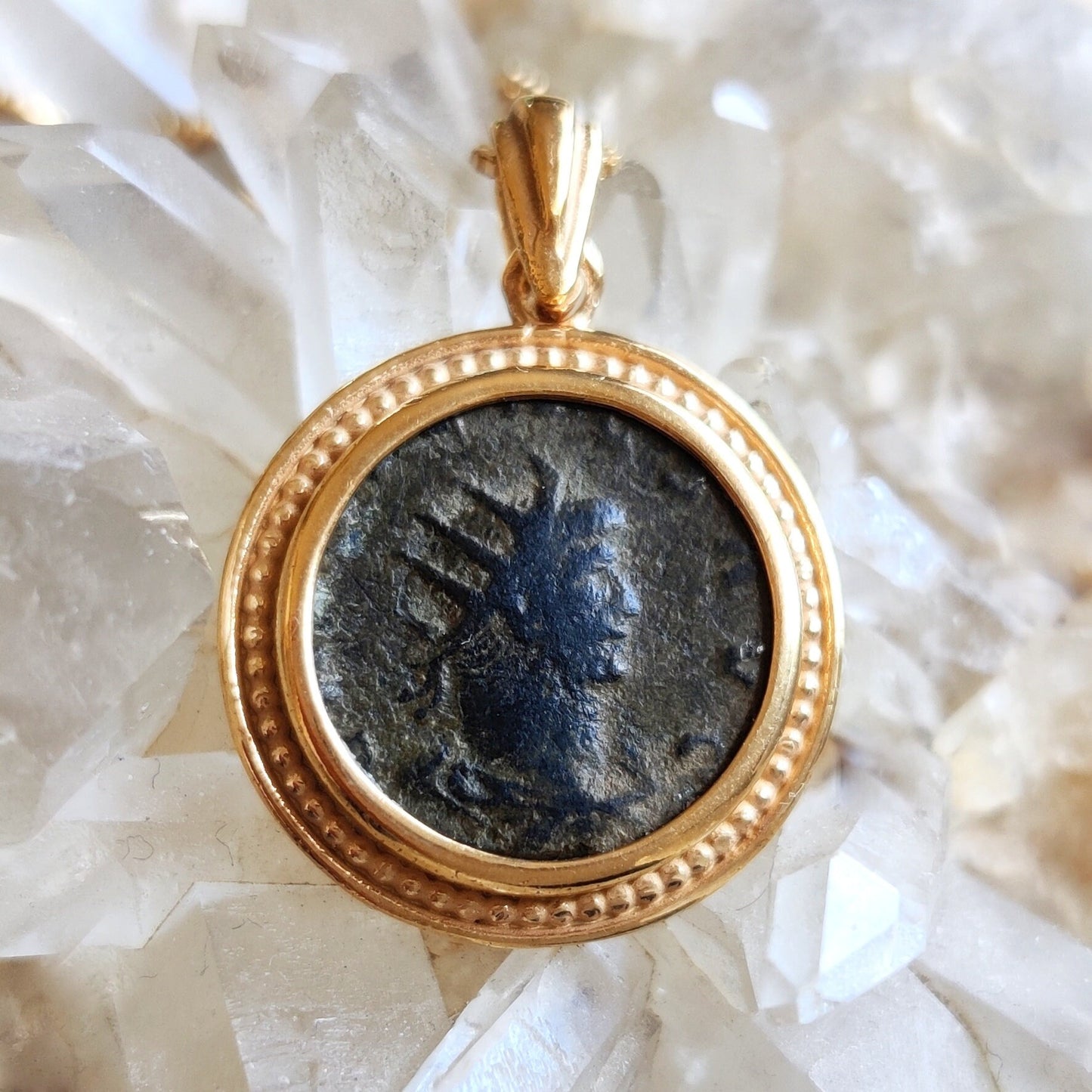 Genuine Roman Coin Pendant, Emperor Gallienus Roman Coin Necklace, Ancient Coin Necklace, Vintage Antique Gold Coin Pendant, Vintage Jewelry