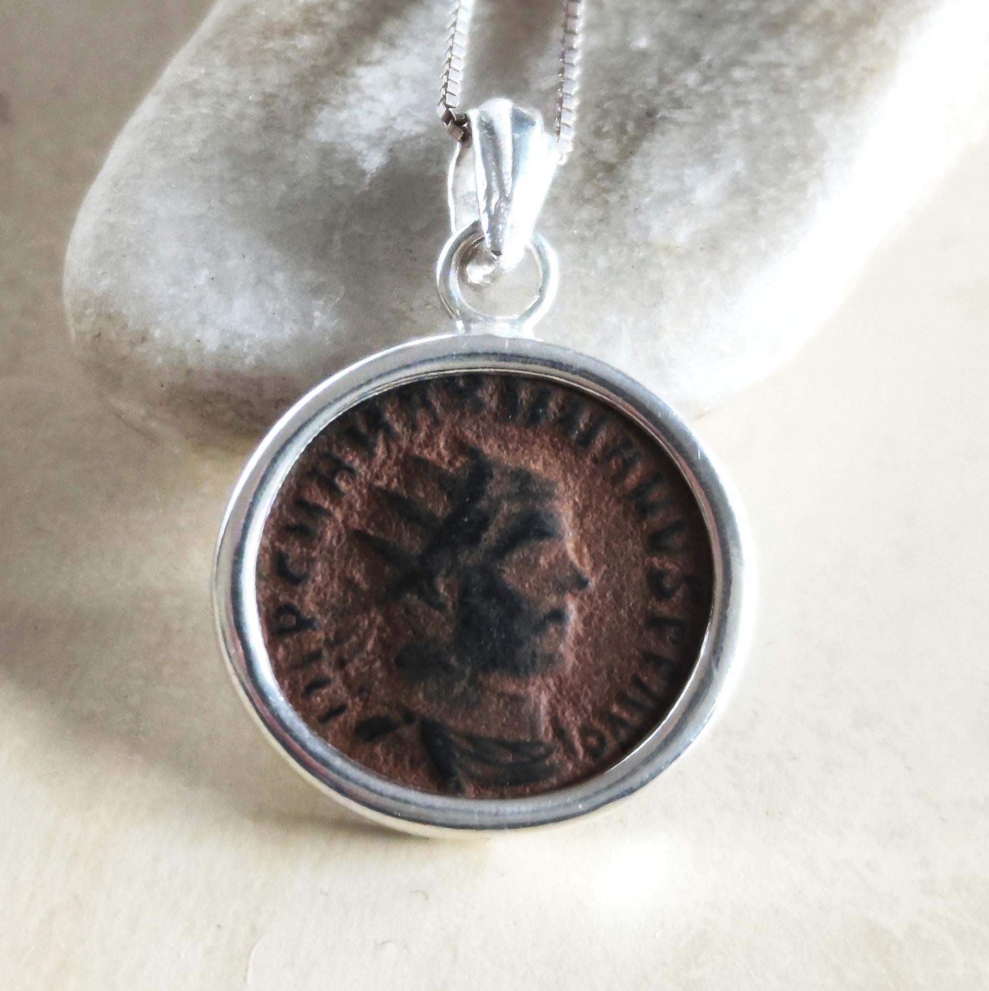 Ancient Roman Coin Pendant: Emperor Maximianus, Sterling Silver Medallion, Antique History Gift Barr Designs