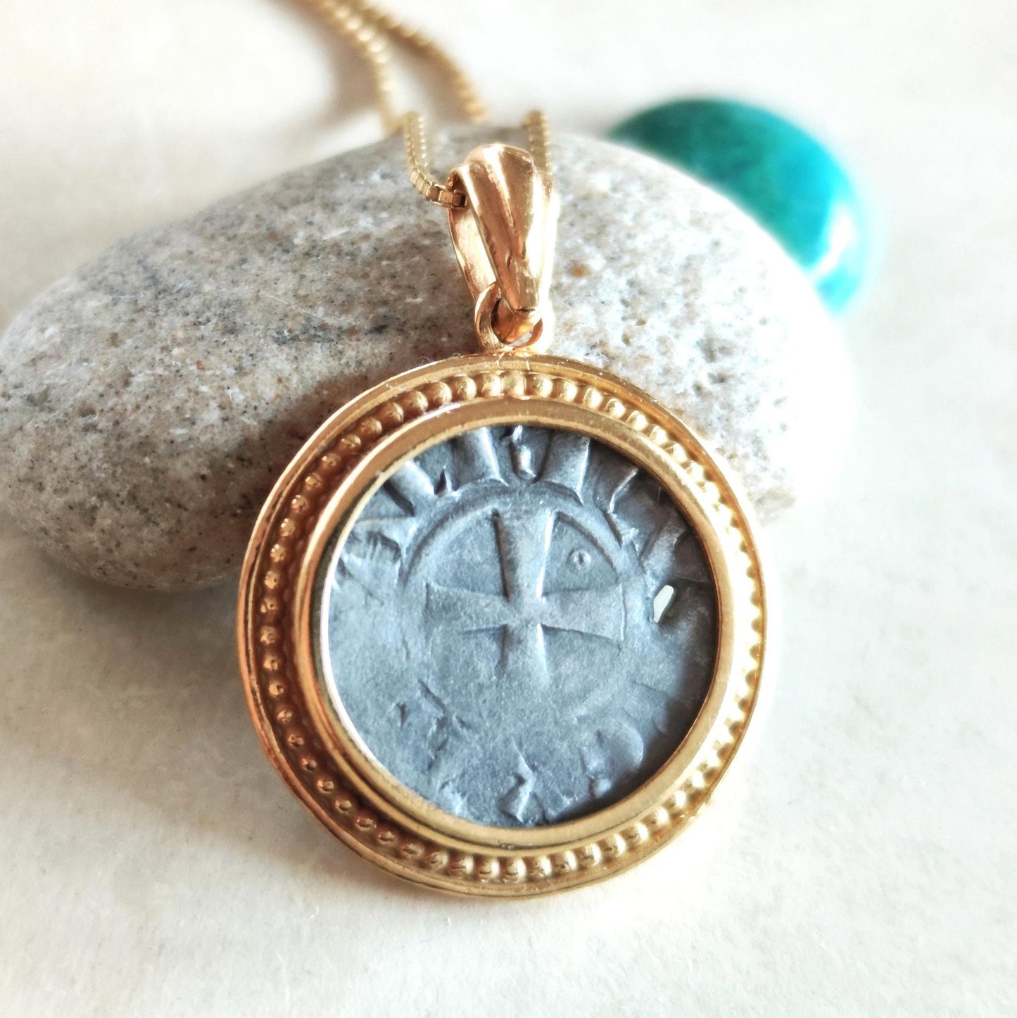 Jerusalem Crusaders Coin Necklace, Latin Kingdom of Jerusalem Medallion, Medieval Knights Ancient Cross, Christian Holy Sepulchre Denarius