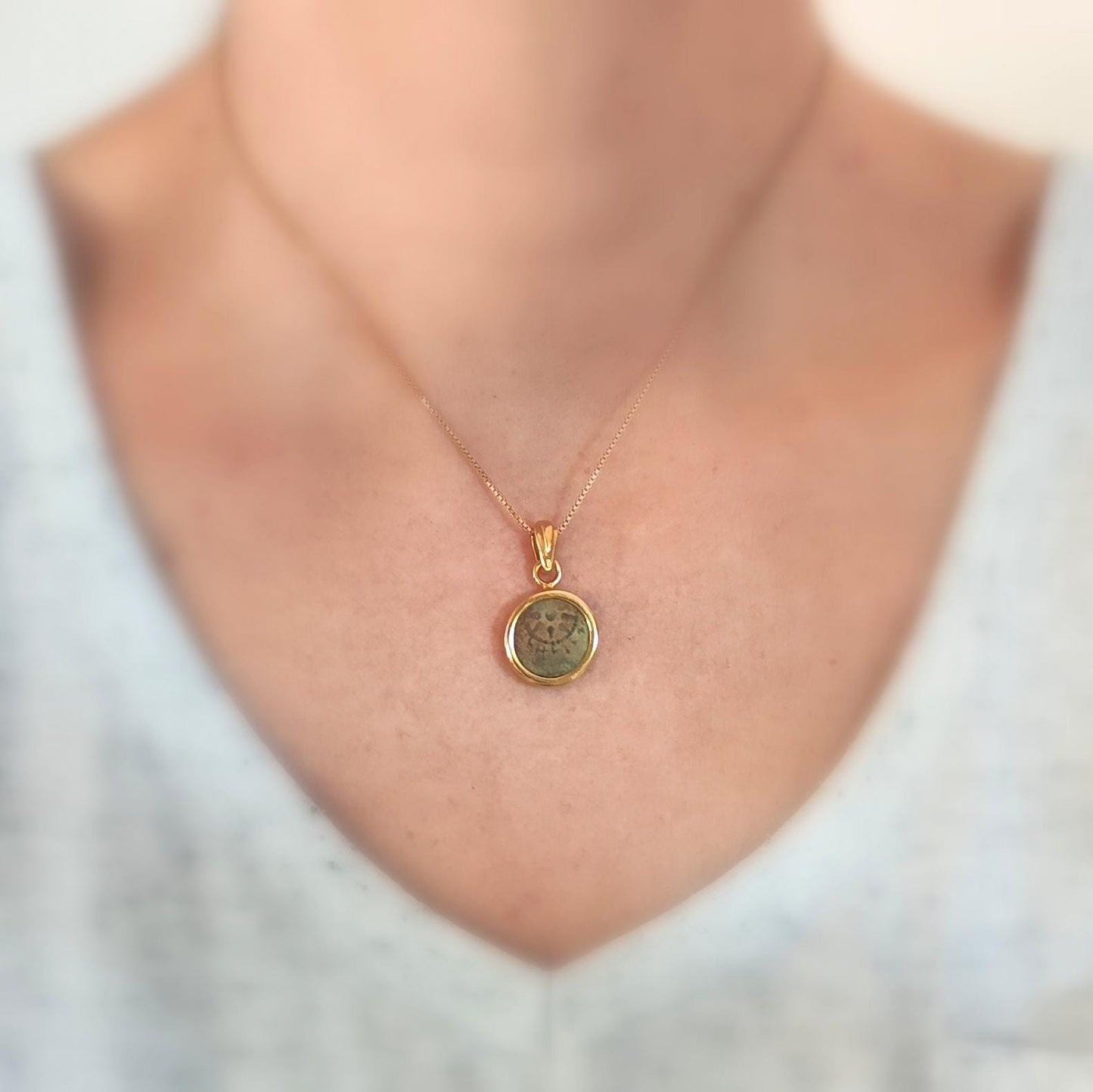 Antique Widow's Mite Pendant, Genuine bible Coin Necklace, Vintage Gold Plated Small dainty charm, Widow Mite Medallion, Jesus Christ Coin