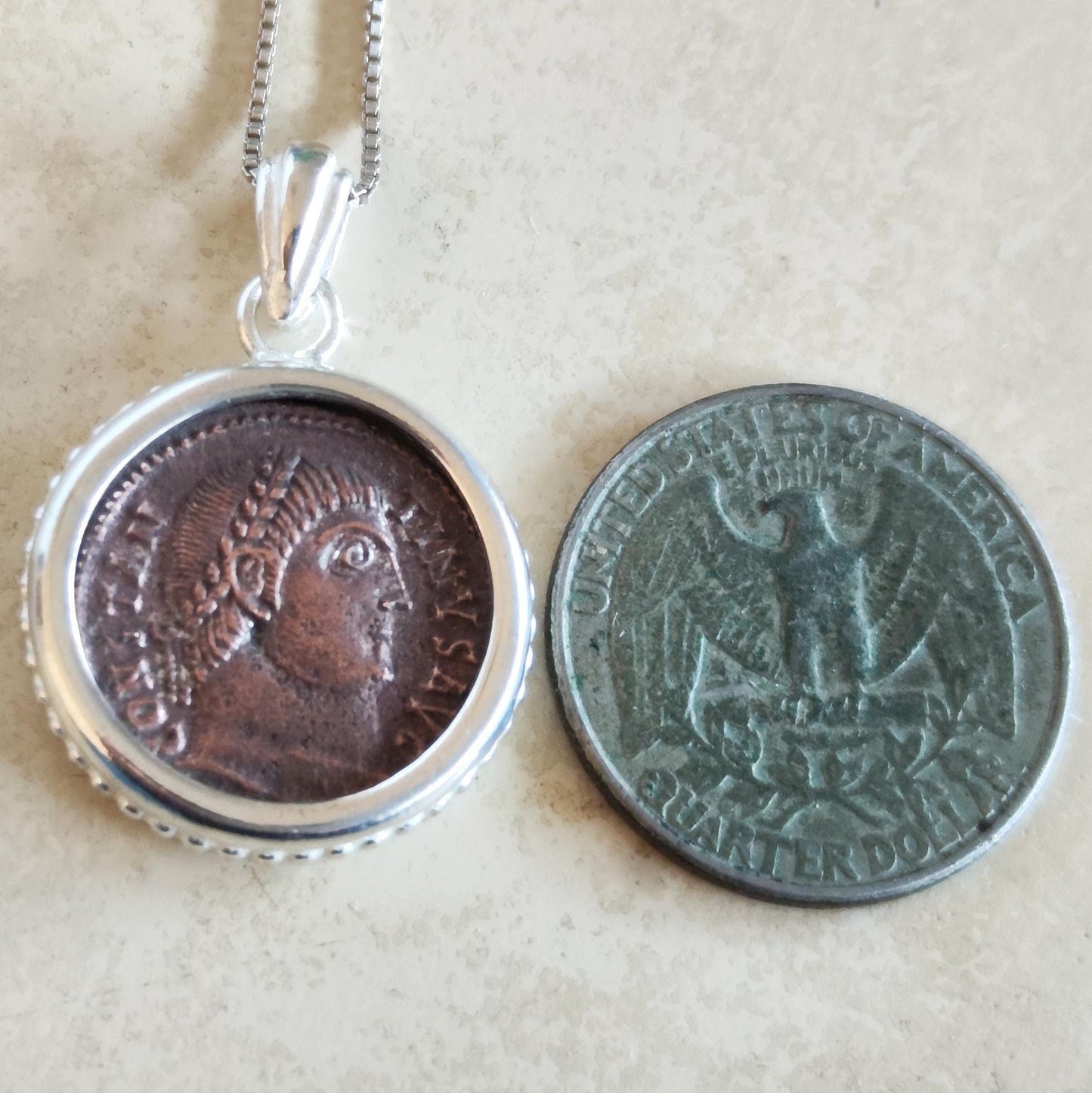 Ancient Constantine I Coin Necklace, Sterling Silver Pendant, History Gift Barr Designs