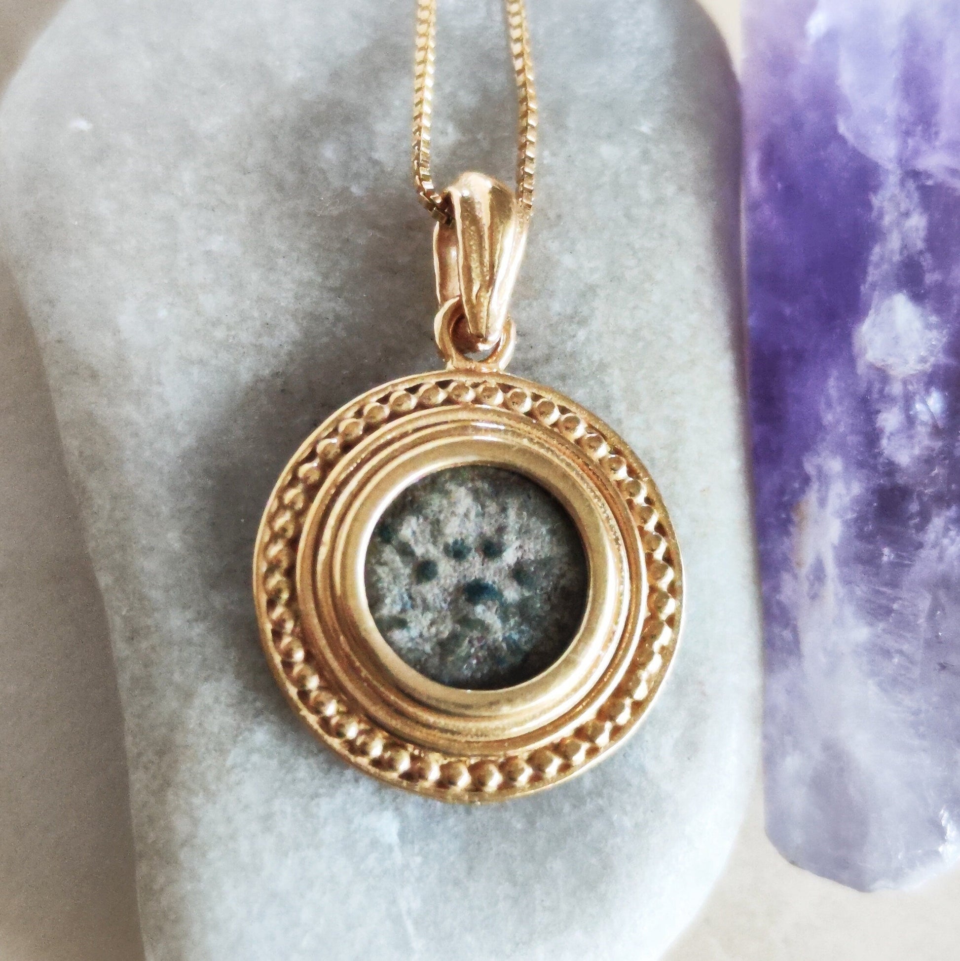 Biblical Widow's Mite Coin Necklace: 18K Gold Plated Sterling Silver Pendant Barr Designs