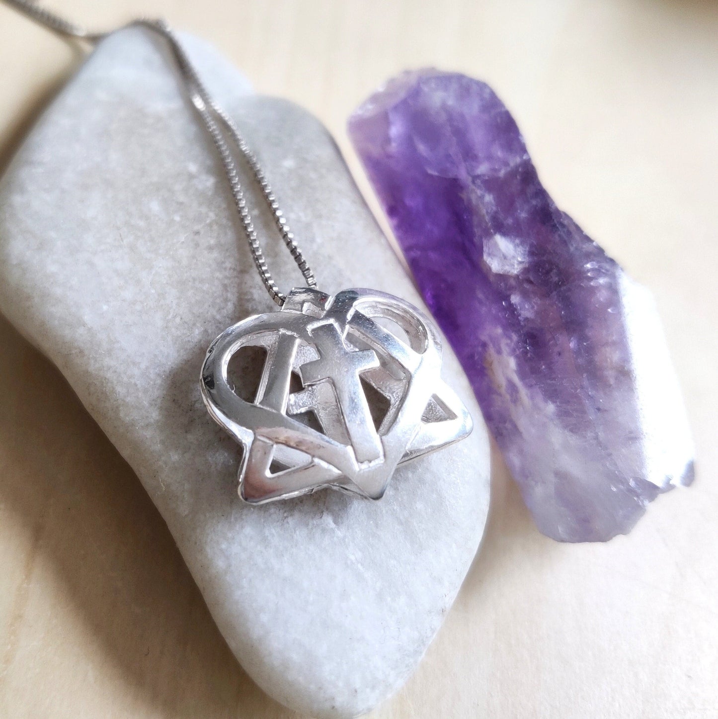 Messianic Star of David Sterling Silver Pendant, 3D Heart Cross Pendant Necklace Barr Designs