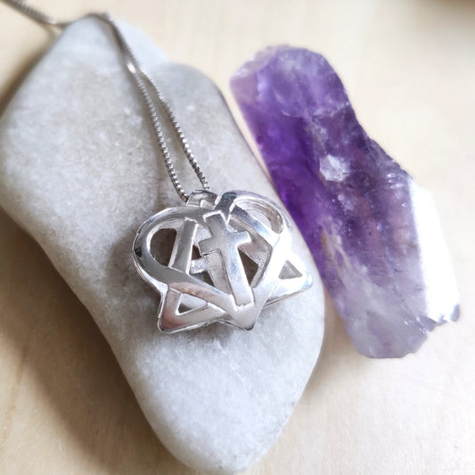 Messianic Star of David Sterling Silver Pendant, 3D Heart Cross Pendant Necklace Barr Designs