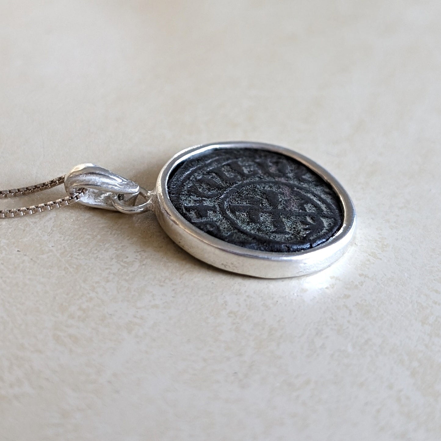 Crusaders Orthodox Cross Coin Silver Necklace, Antique Patriarch two Barred Cross Medallion, Medieval Armenia Knight Templar Christian Coin