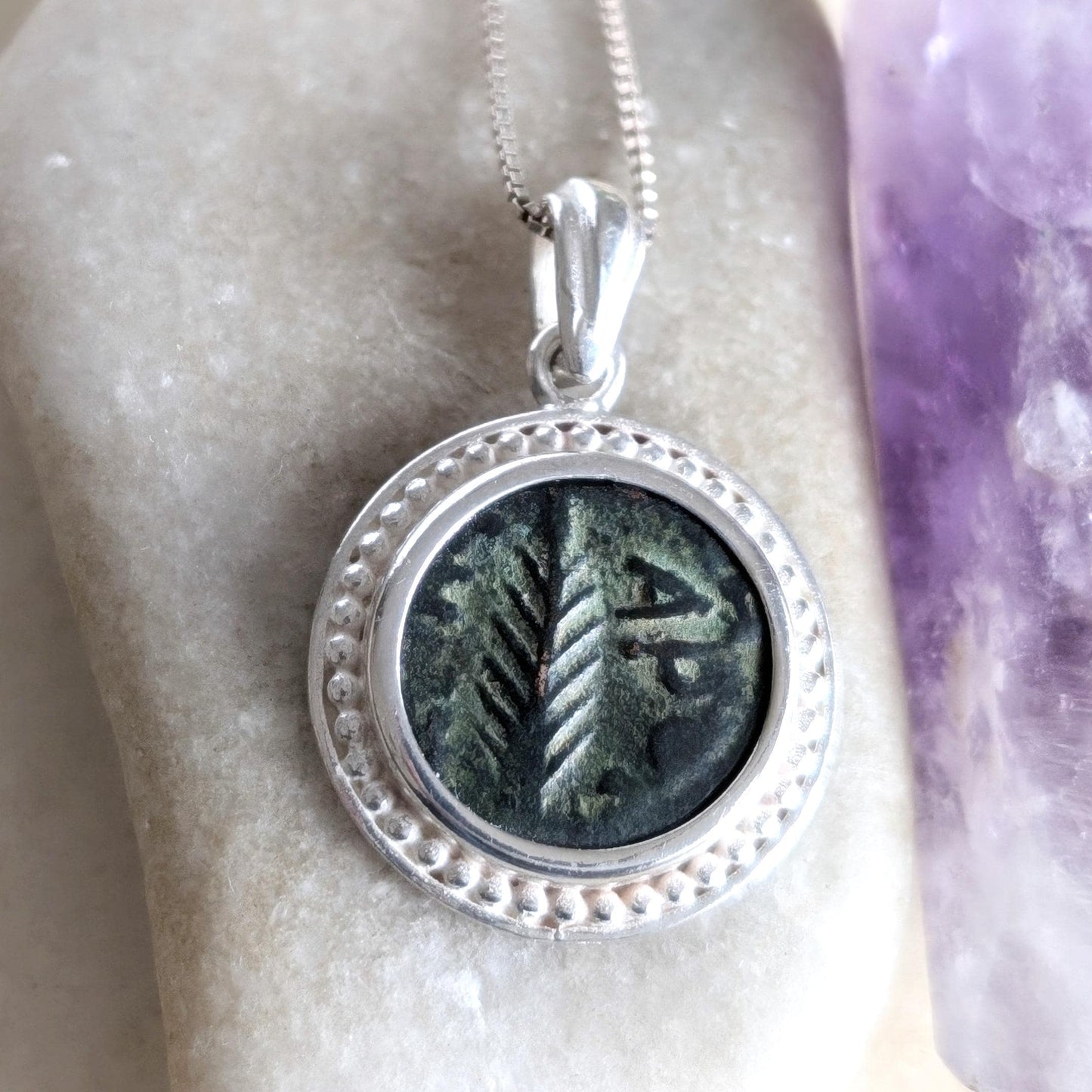 Antique Roman Emperor Nero Coin Pendant: Judea Province Palm Prutah, Sterling Silver Barr Designs