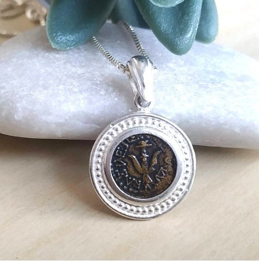 Widow's Mite Coin Replica Necklace, ancient coin silver pendant, Christian Biblical jewelry, Unisex Christmas gift Idea, Coin Charm