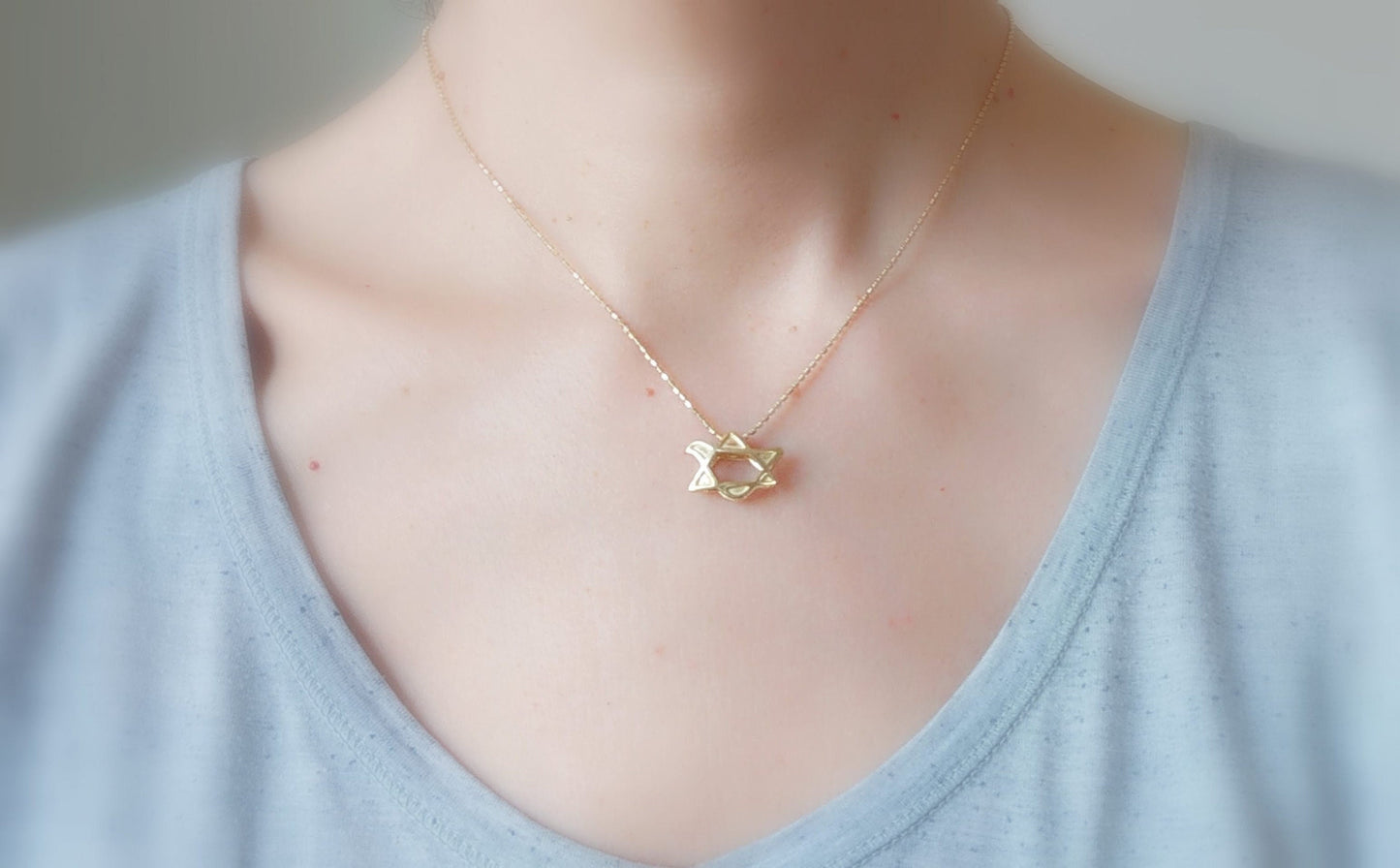 Gold Star of David Necklace, Dainty Jewish Pendant, Gold Dove Pendant, Jewish Necklace, Spiritual jewelry, Bat Mitzva Gift, Jewish Gift