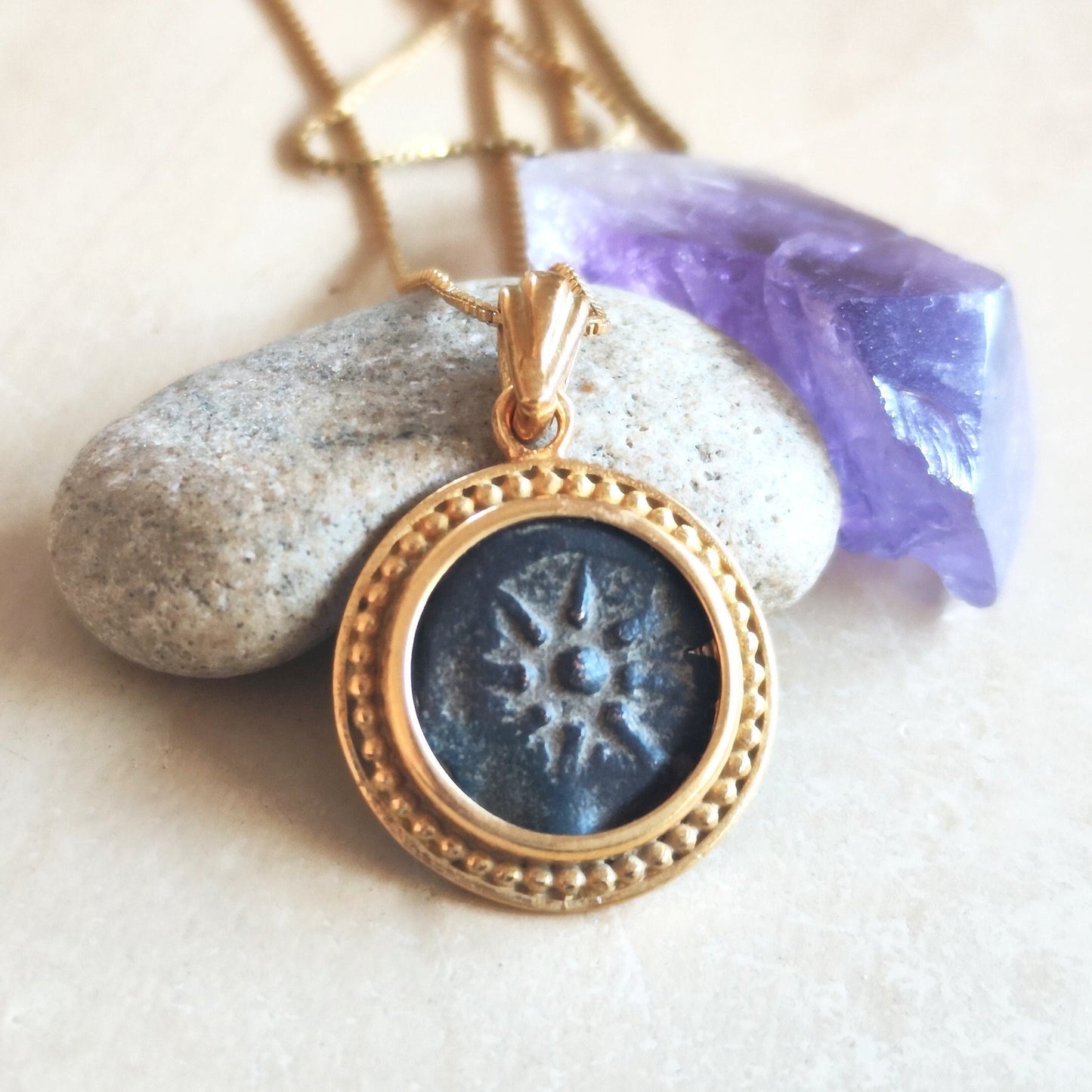 Authentic widow mite coin necklace, gold Plated large Medallion, Christian Jesus coin pendant, Ancient Judea Prutah, history Christmas gift