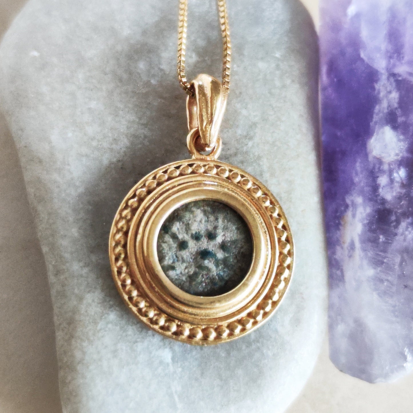 Biblical Widow's Mite Coin Gold Plated Necklace, Christian Coin Medallion, Antique New Testament Pendant, Jesus Ancient Coin Jewelry gift