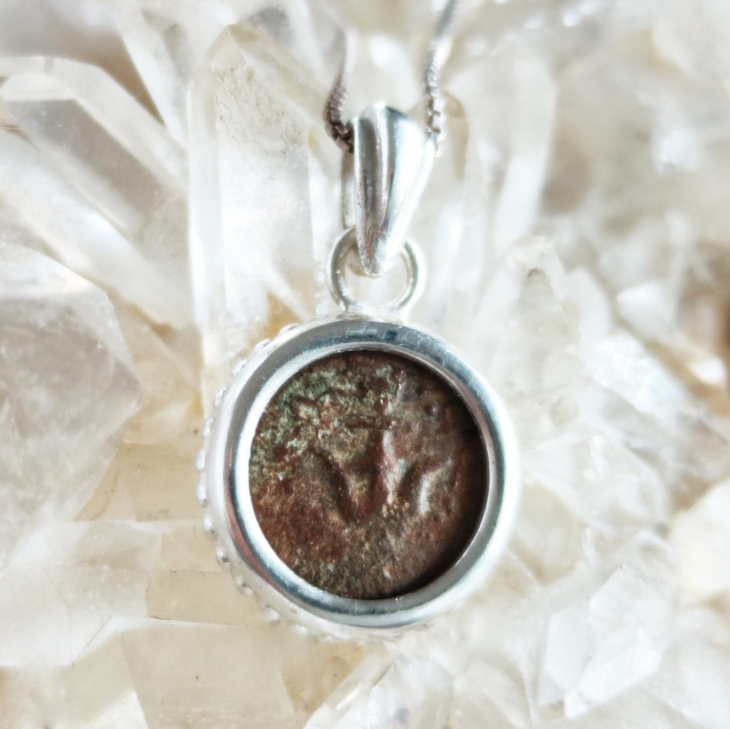 Mark 12:41 Biblical Coin Jewelry, Genuine widow mite pendant, Ancient Judea bronze coin, Christian Jesus coin necklace, Unisex Silver charm