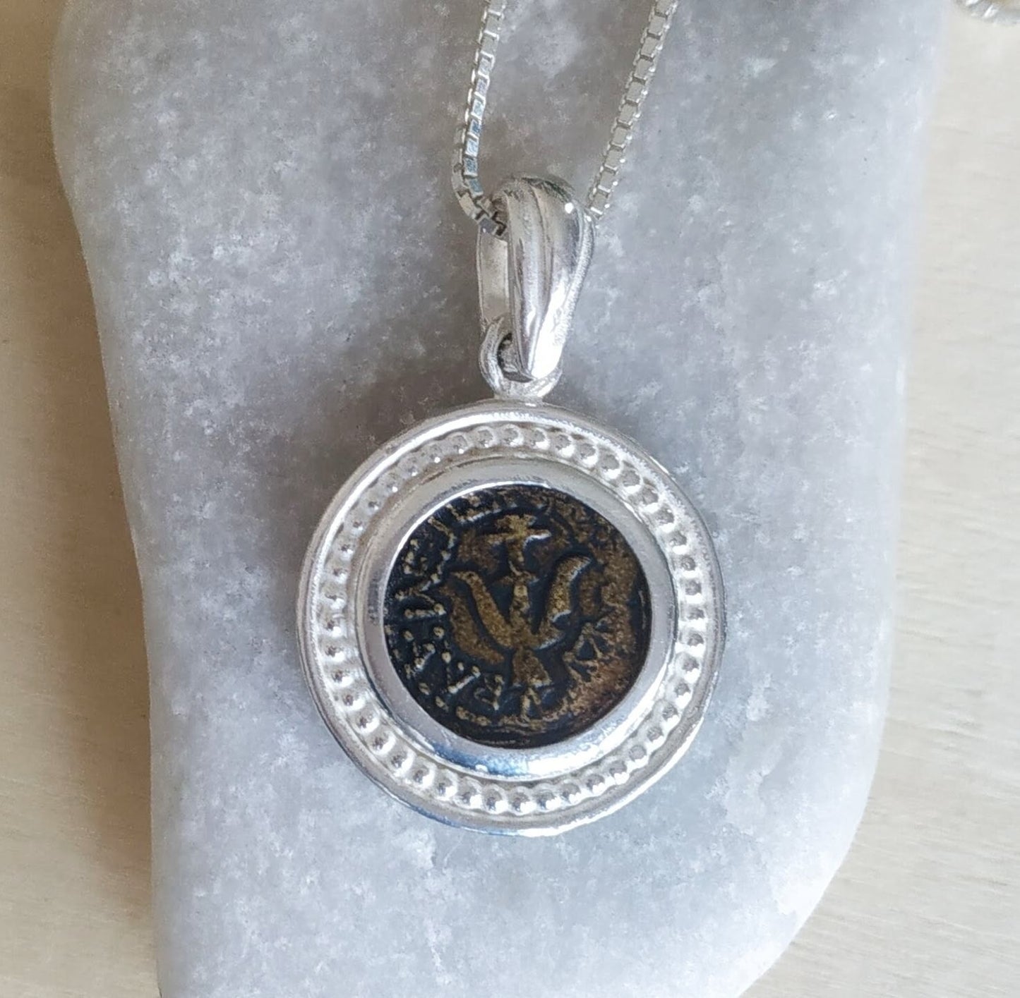 Widow's Mite Coin Replica Necklace, ancient coin silver pendant, Christian Biblical jewelry, Unisex Christmas gift Idea, Coin Charm