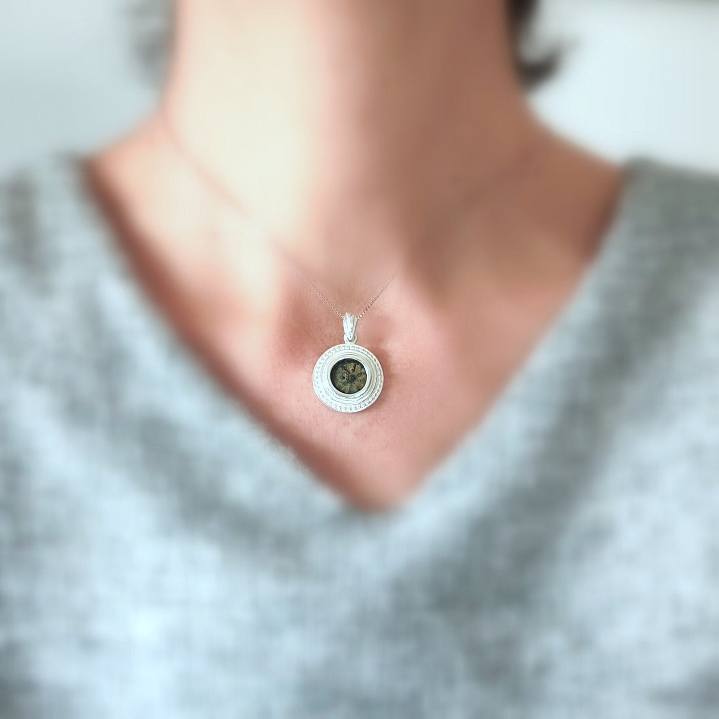 Genuine Widow's Mite Pendant, Ancient Coin Silver Necklace, Jesus Christian Jewelry Barr Designs