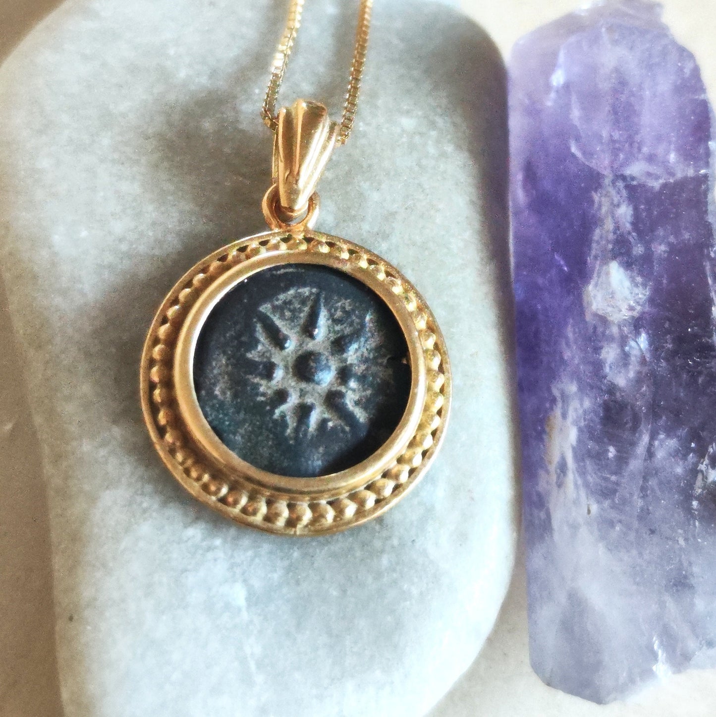 Authentic widow mite coin necklace, gold Plated large Medallion, Christian Jesus coin pendant, Ancient Judea Prutah, history Christmas gift