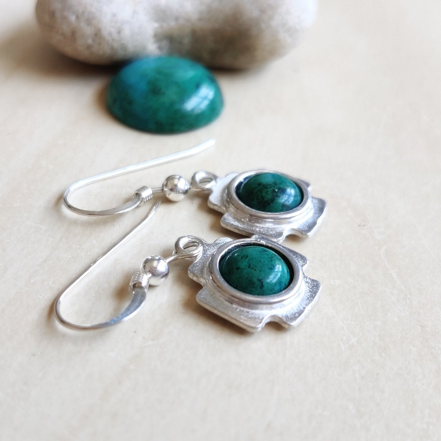 Christian Cross with Eilat Stone Earrings, Green Silver Dangle earrings, King Solomon Stone, Holy Land Gift for Her