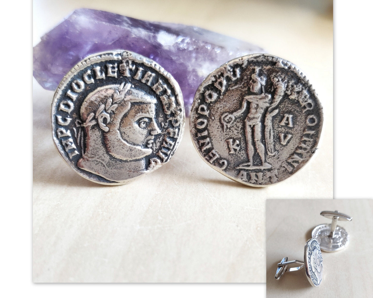 Roman Coin Silver Cufflinks , Emperor Diocletian Replica Coin Cufflinks, Jewelry Gift Idea For men, History Buff Cufflinks