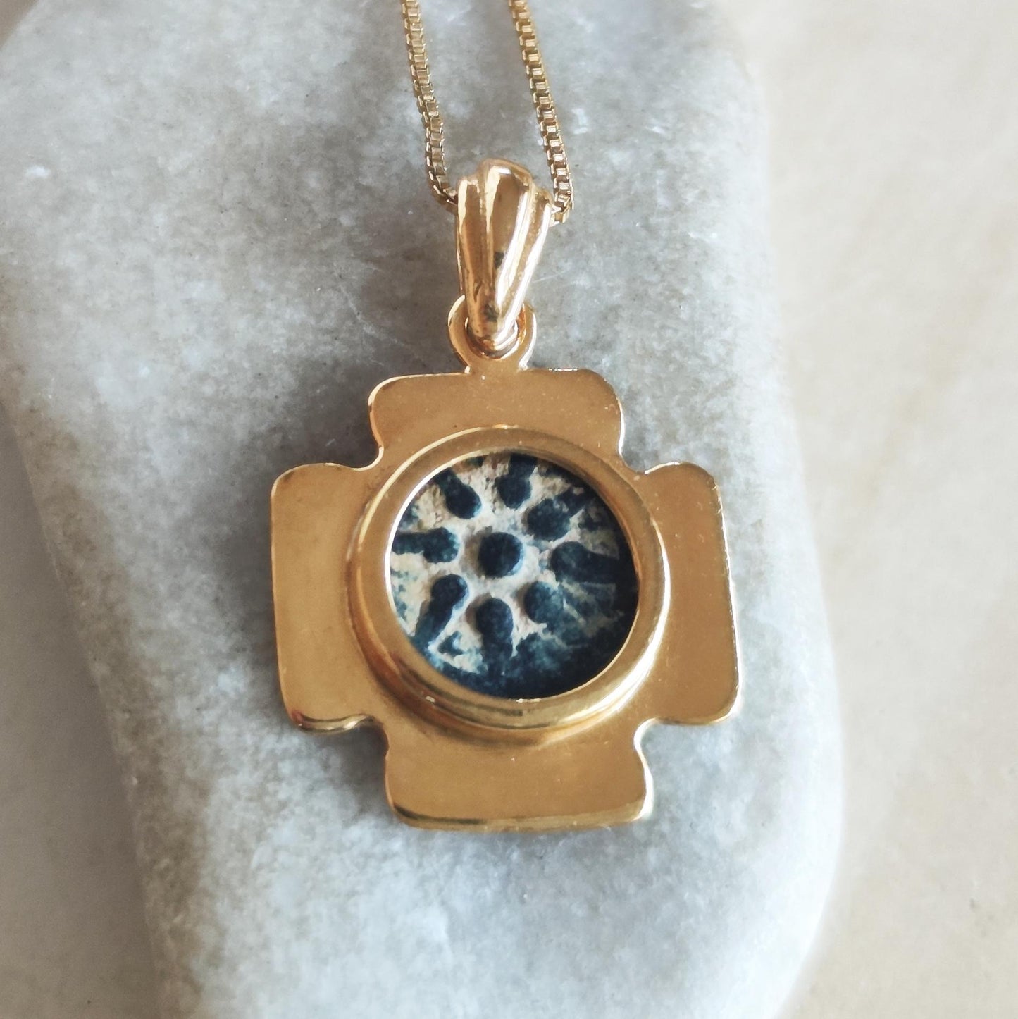 Authentic Widow's Mite Coin Cross Necklace, Jerusalem Cross Gold Plated Pendant, Christian Jewelry, Antique Coin Necklace, Jesus Coin Gift