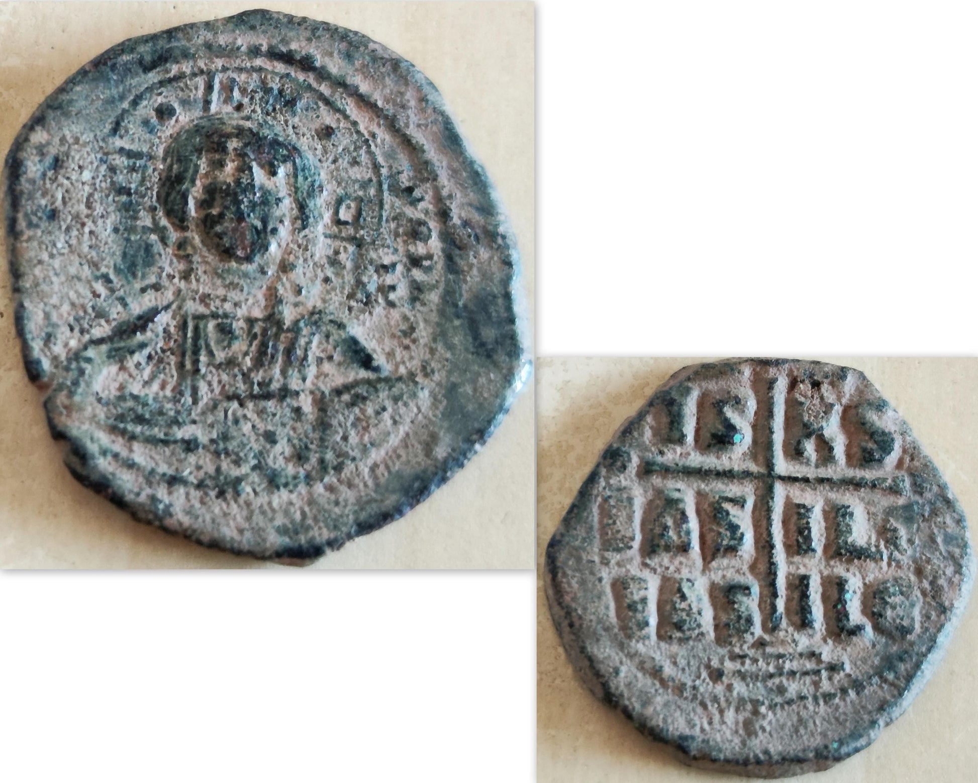 Jesus Christ Coin Pendant: Antique Byzantine Bronze Follis, Gold Plated Medallion Barr Designs