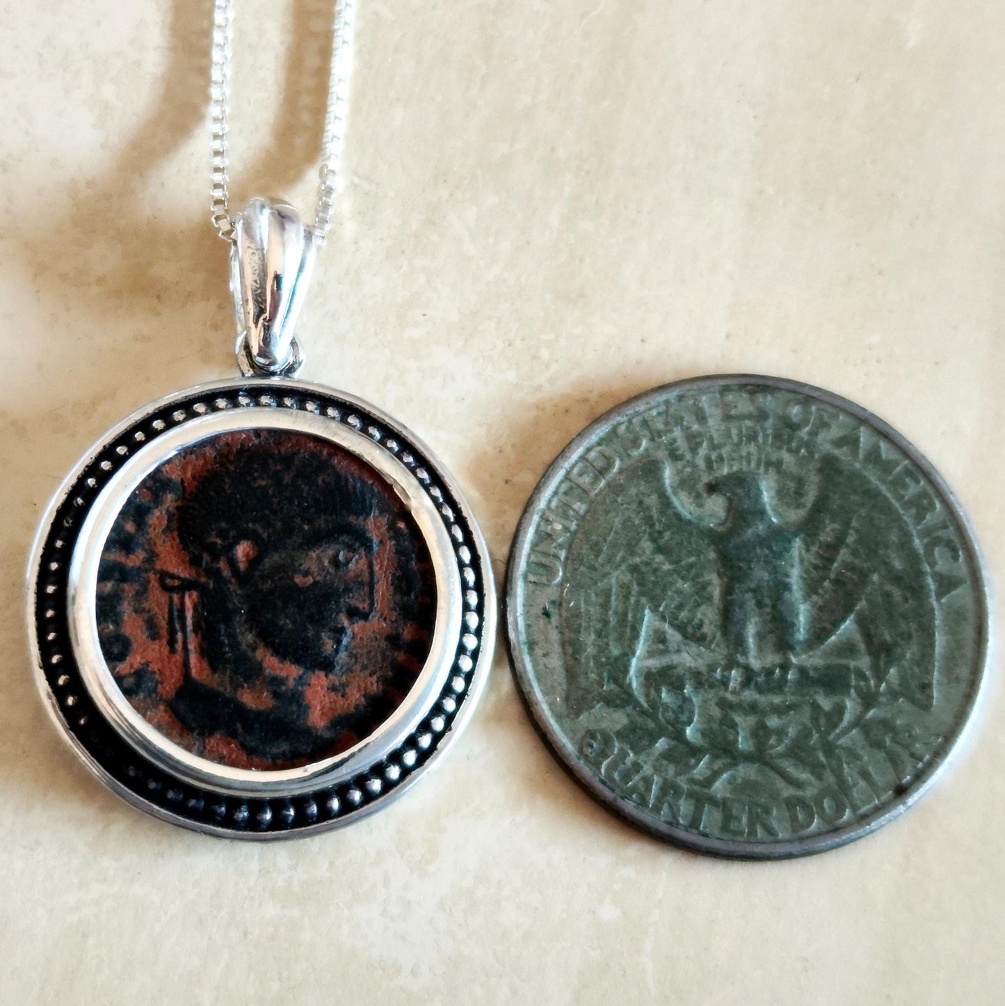 Antique Emperor Constantine Coin Pendant, Oxidized Sterling Silver, Ancient Roman Necklace Barr Designs