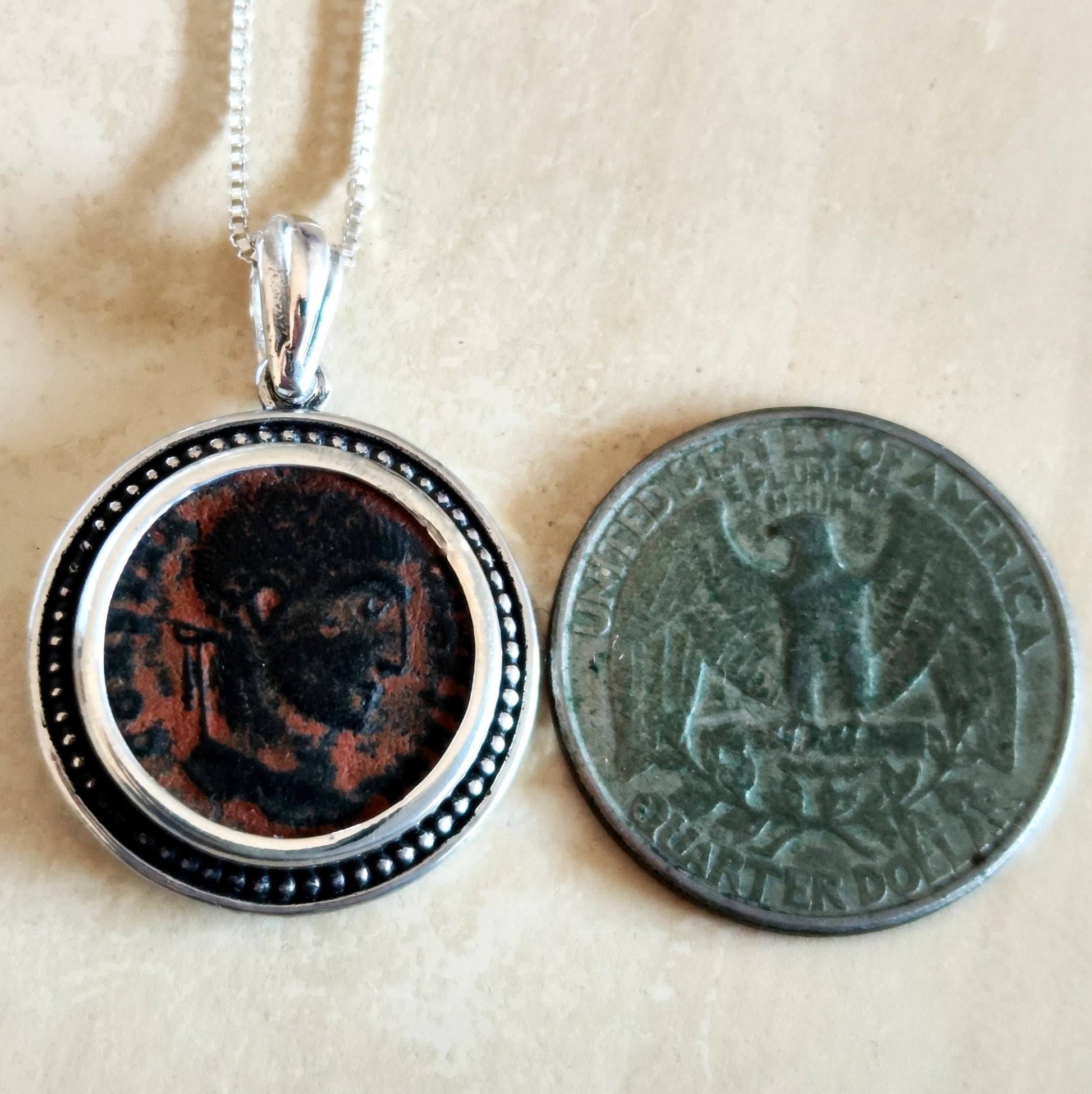 Antique Emperor Constantine Coin Pendant, Oxidized Sterling Silver, Ancient Roman Necklace Barr Designs