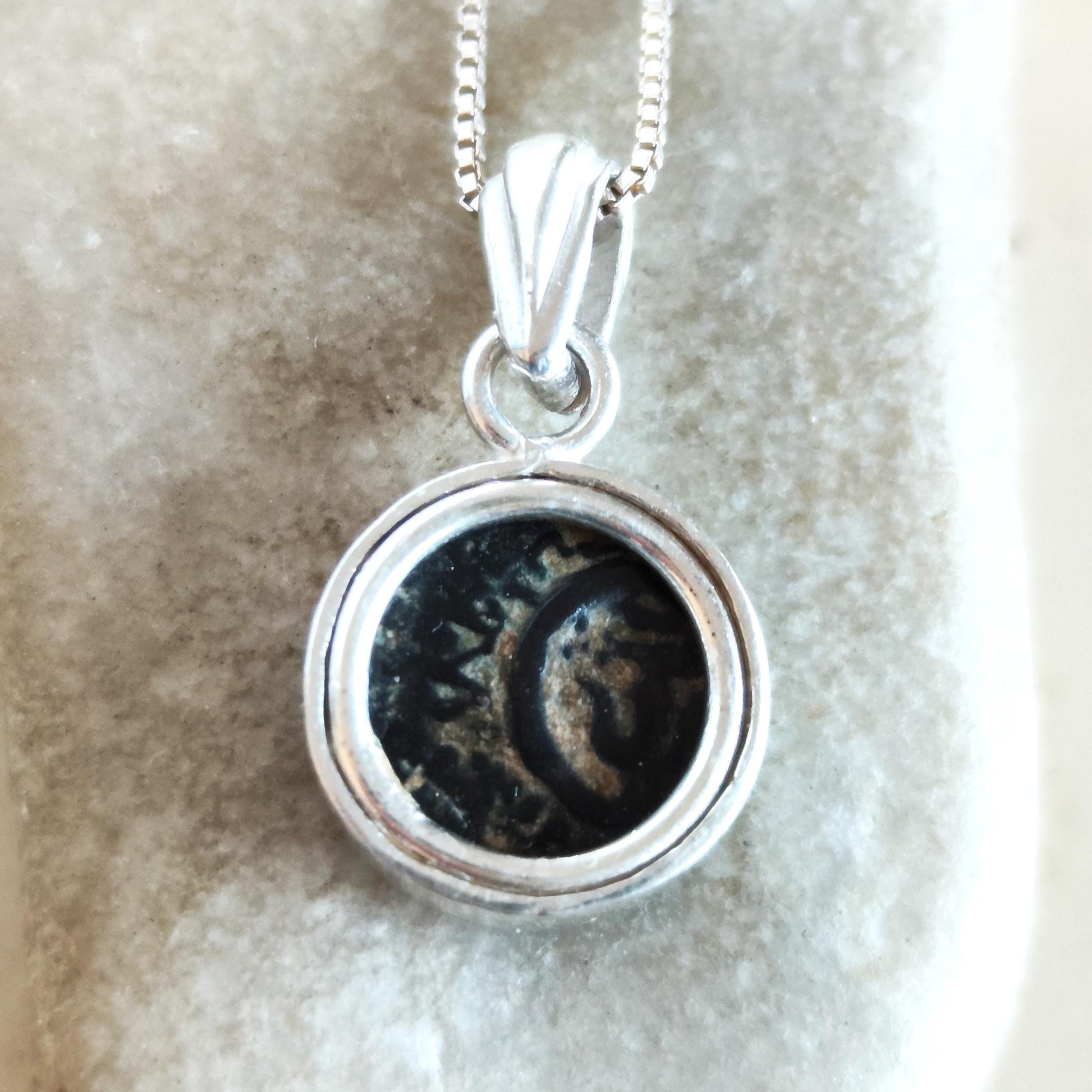 Antique Coin Silver Pendant, Judean Widows Mite Dainty Necklace, Christian New Testament Artifact Barr Designs