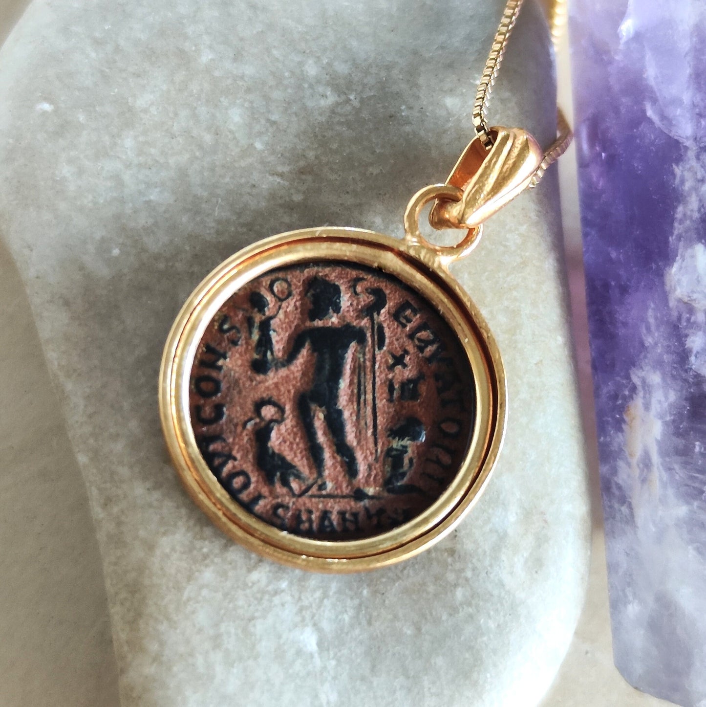 Certified Antique Roman Coin Necklace, Genuine Emperor Licinius Gold Plated medallion, Women Unisex Ancient Coin Jewelry, vintage Necklace