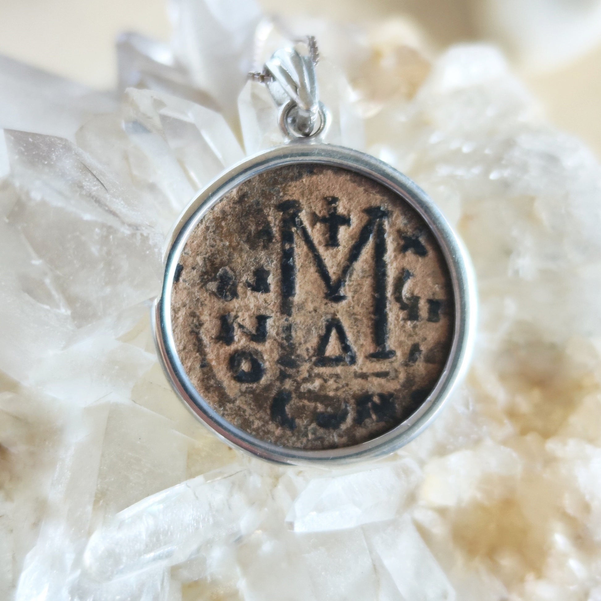 Ancient Byzantine Cross Coin Statement Medallion: Sterling Silver Unisex Necklace Barr Designs