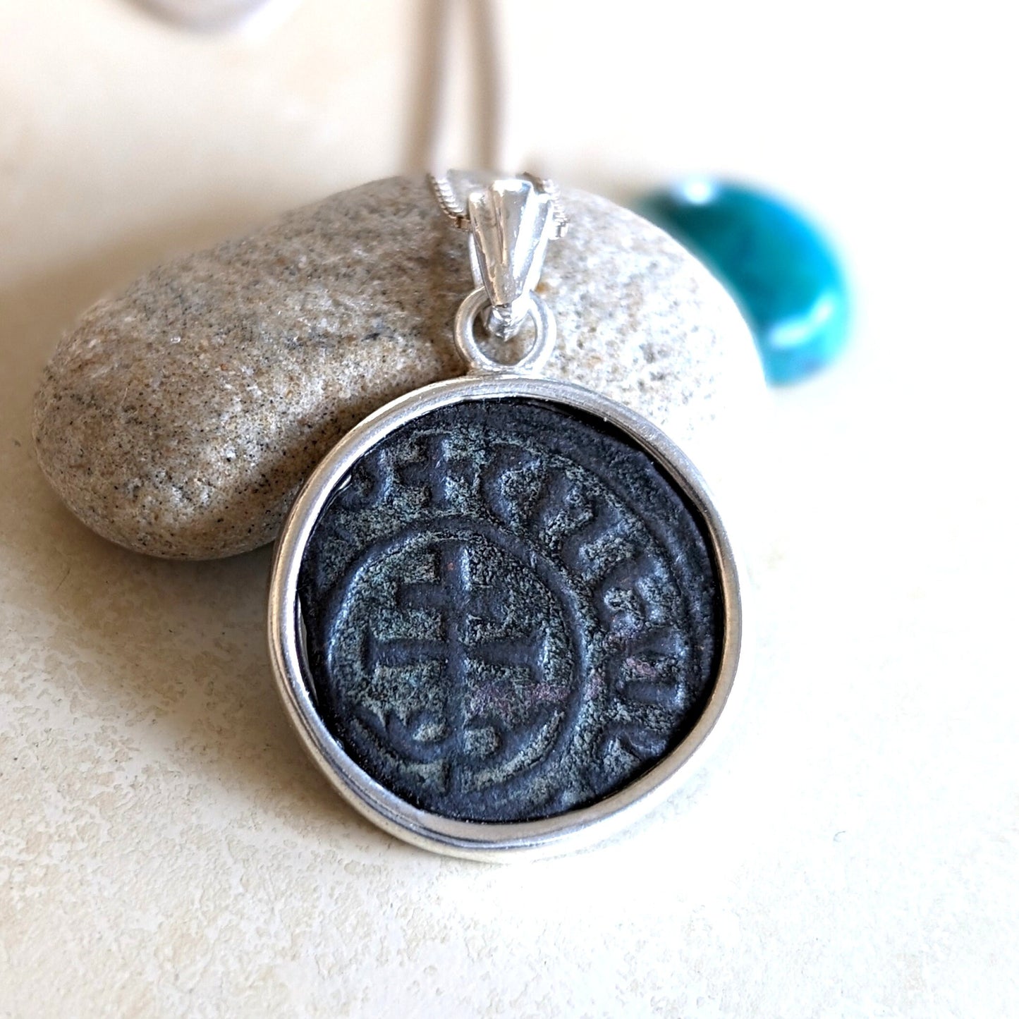 Crusaders Orthodox Cross Coin Silver Necklace, Antique Patriarch two Barred Cross Medallion, Medieval Armenia Knight Templar Christian Coin