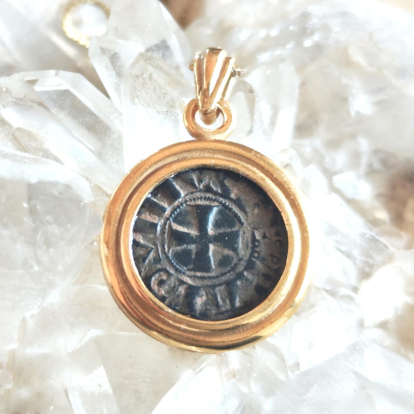 Crusader Kingdom of Jerusalem Coin Necklace, Medieval Knight Templar Latin Cross Medallion, Ancient Real Denier, Jerusalem Christian Jewelry