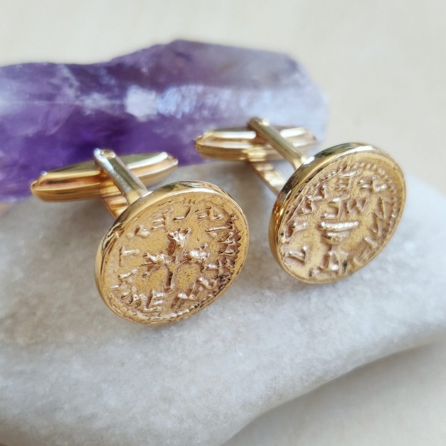 Gold Plated Half Shekel Coin Cufflinks: Jewish Revolt Replica Barr Designs
