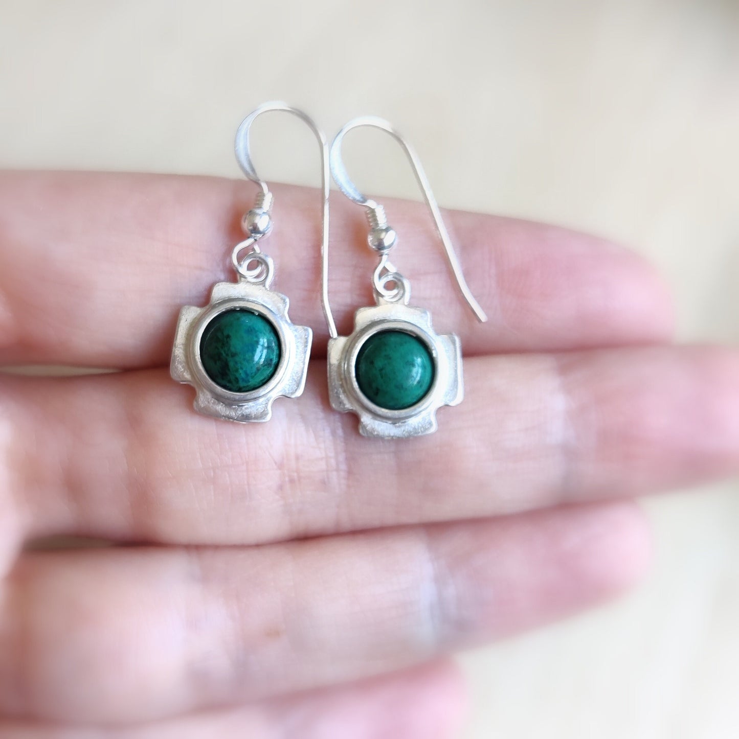 Christian Cross with Eilat Stone Earrings, Green Silver Dangle earrings, King Solomon Stone, Holy Land Gift for Her