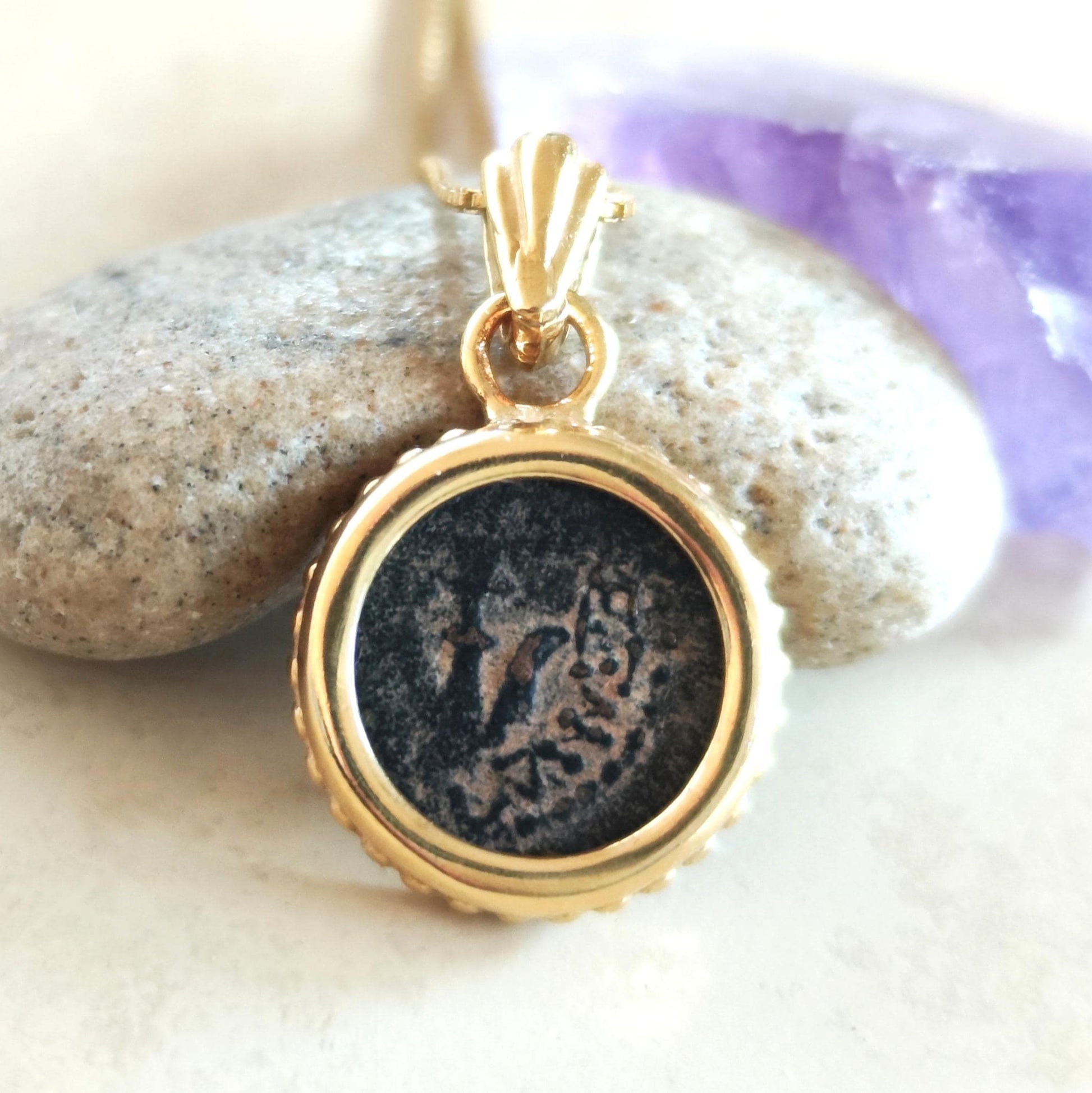 Mark 12:41 Genuine widow's mite Coin Pendant, Biblical Coin Gold Plated Small Necklace Barr Designs