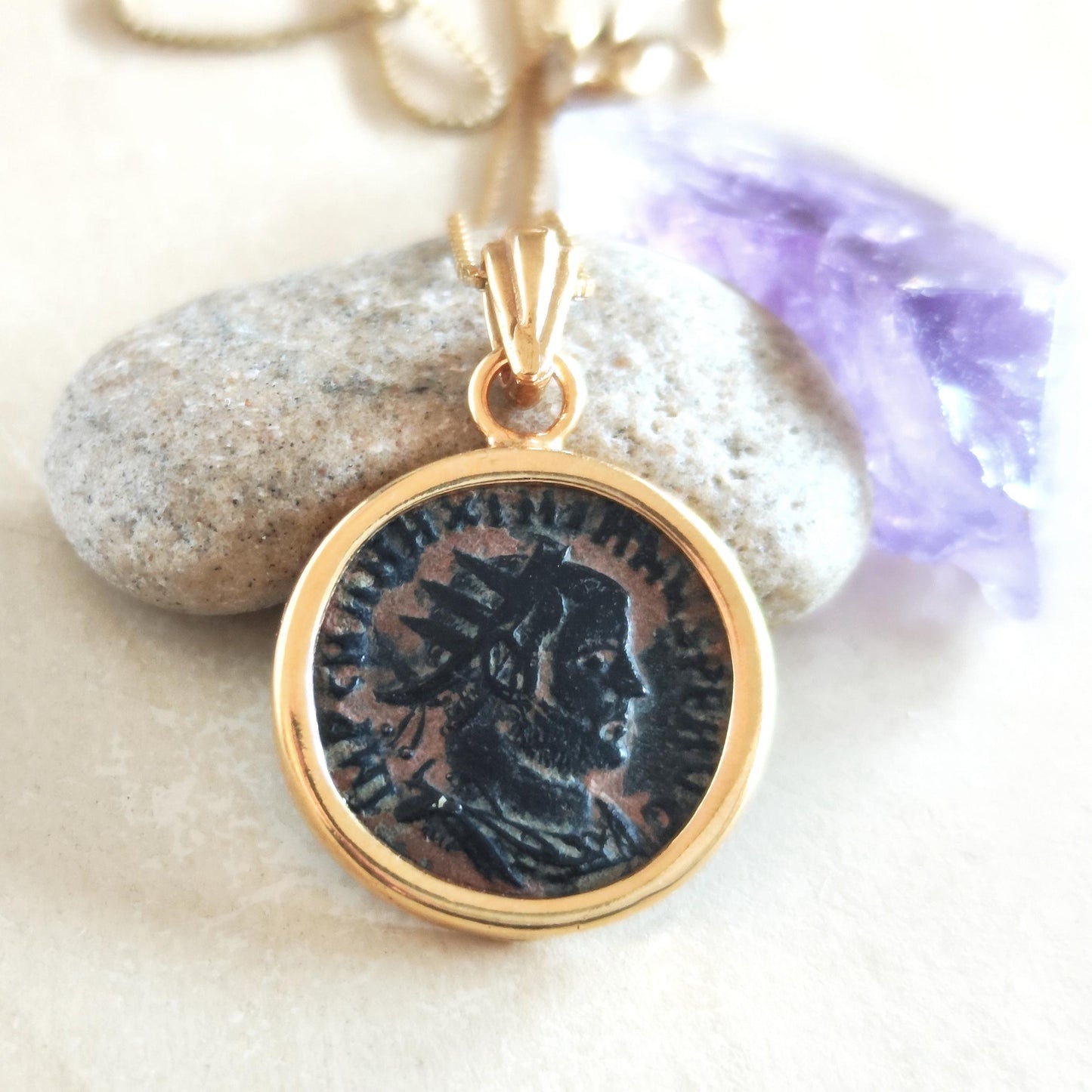 Genuine Roman Coin of Emperor Maximianus Pendant,  Ancient Coin Medallion Necklace, Roman Empire  Statement Necklace