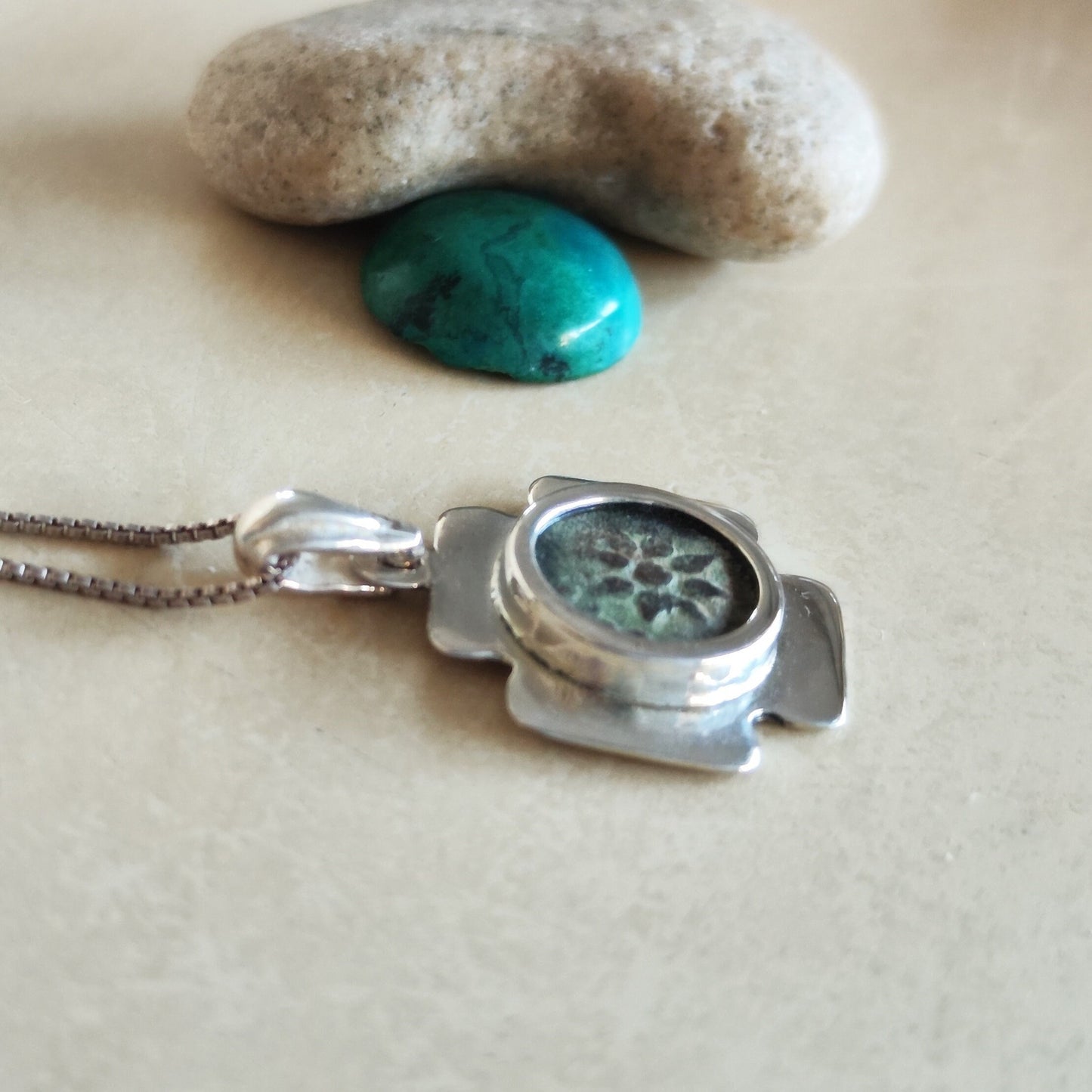 Christian Cross Necklace,  Antique Widow's Mite Coin Pendant, Jerusalem Jewelry Silver Pendant, Jesus Christ Coin, Christmas gift for Men