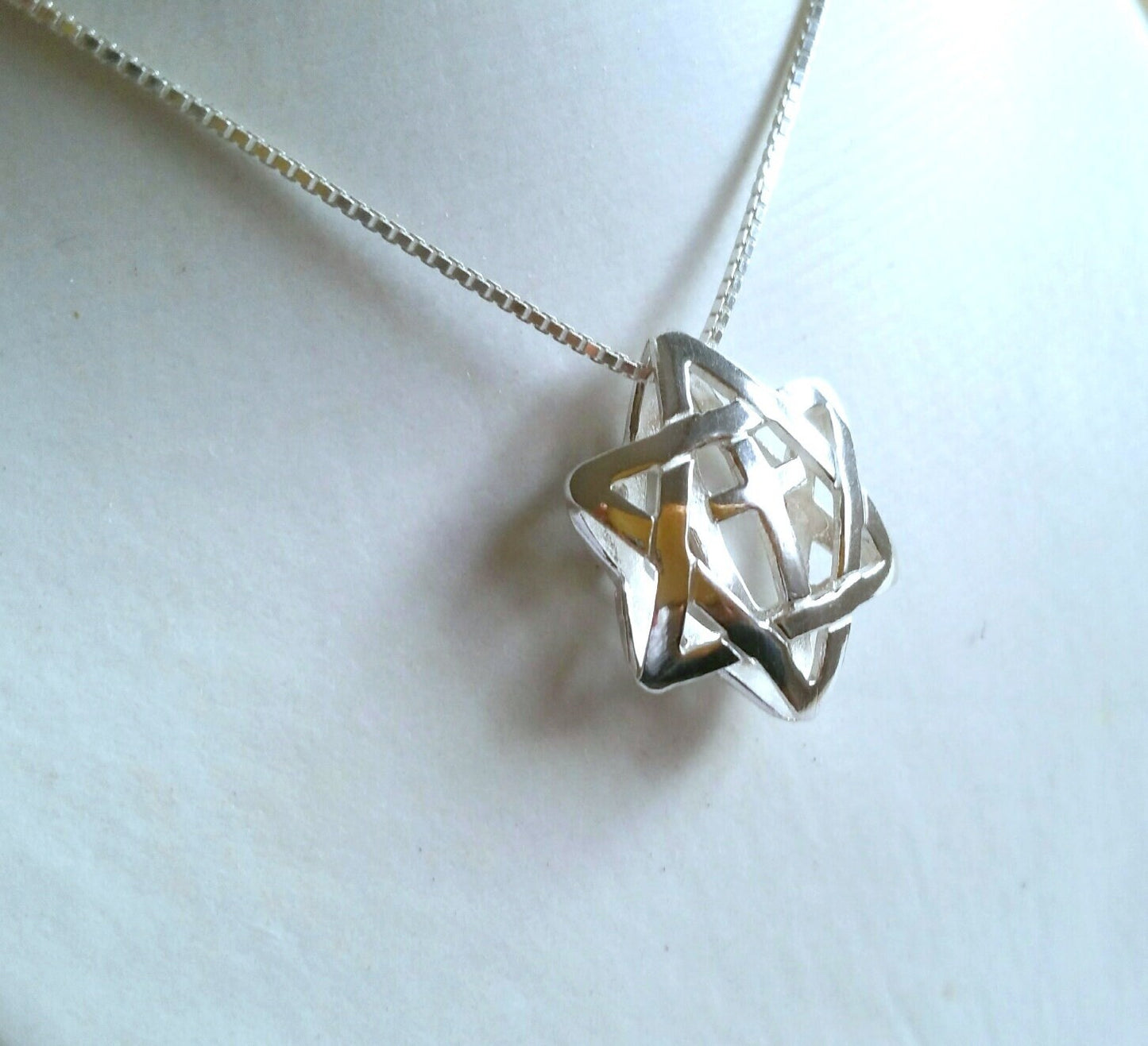 Cross and Star of David Silver Necklace, 3D Design Messianic Jewelry, Jewish Christian pendant, interfaith jewelry, unisex necklace