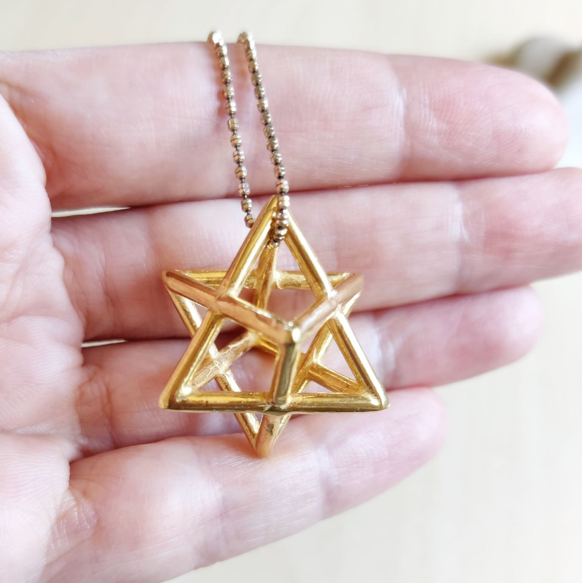 Extra Large Merkaba Pendant, Gold Plated Kabbalah Jewelry, Sacred Geometry Mystic Protection Amulet Barr Designs