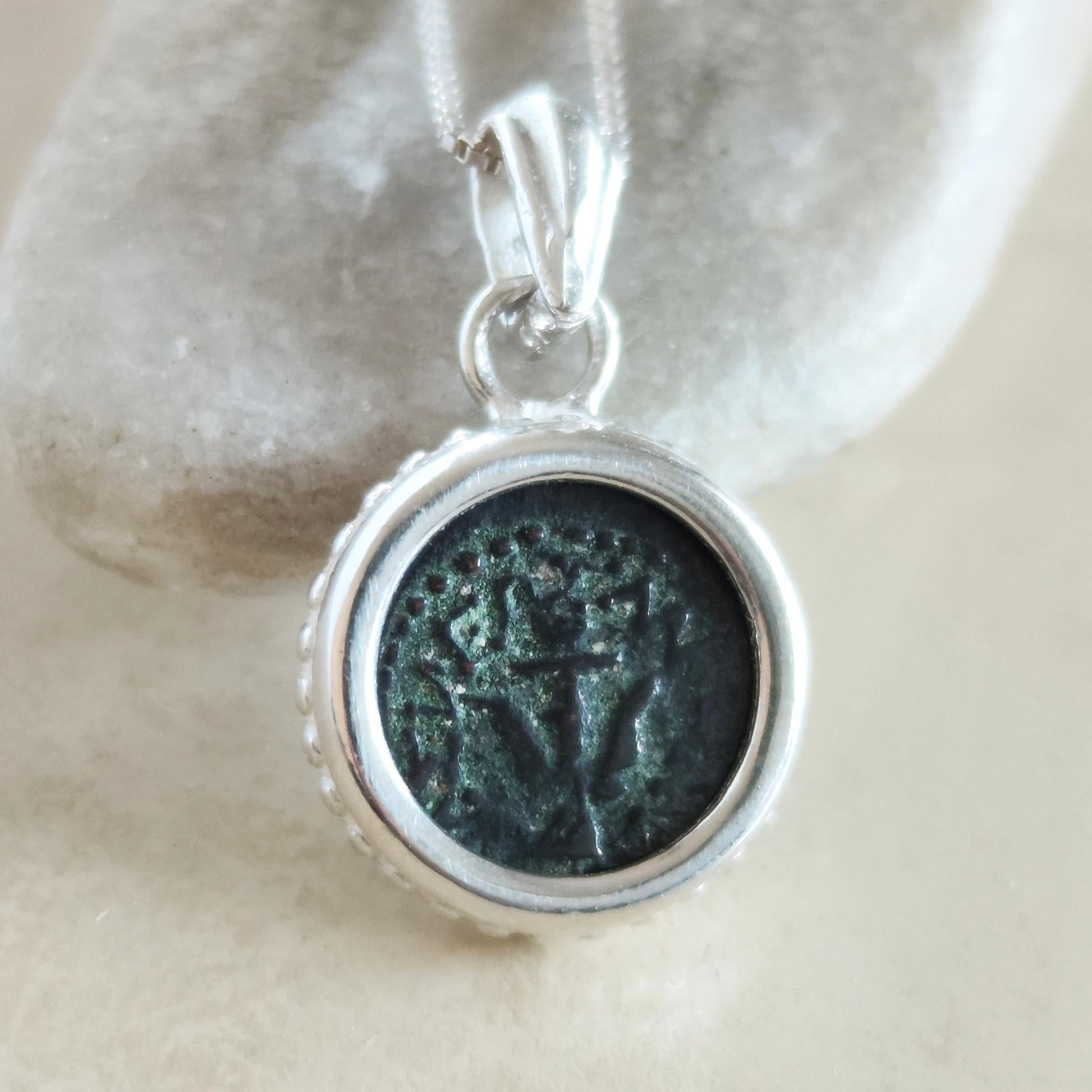Widow's Mite Coin Pendant: Ancient Judea Bronze, Sterling Silver Charm Barr Designs