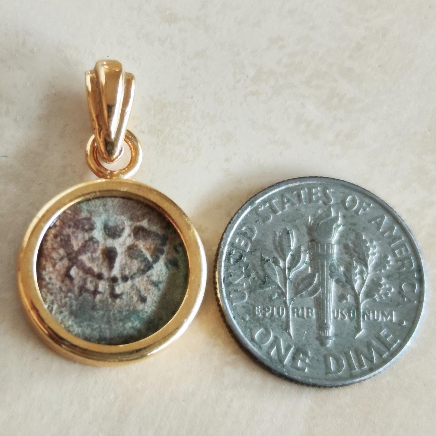 Antique Widow's Mite Pendant, Genuine bible Coin Necklace, Vintage Gold Plated Small dainty charm, Widow Mite Medallion, Jesus Christ Coin