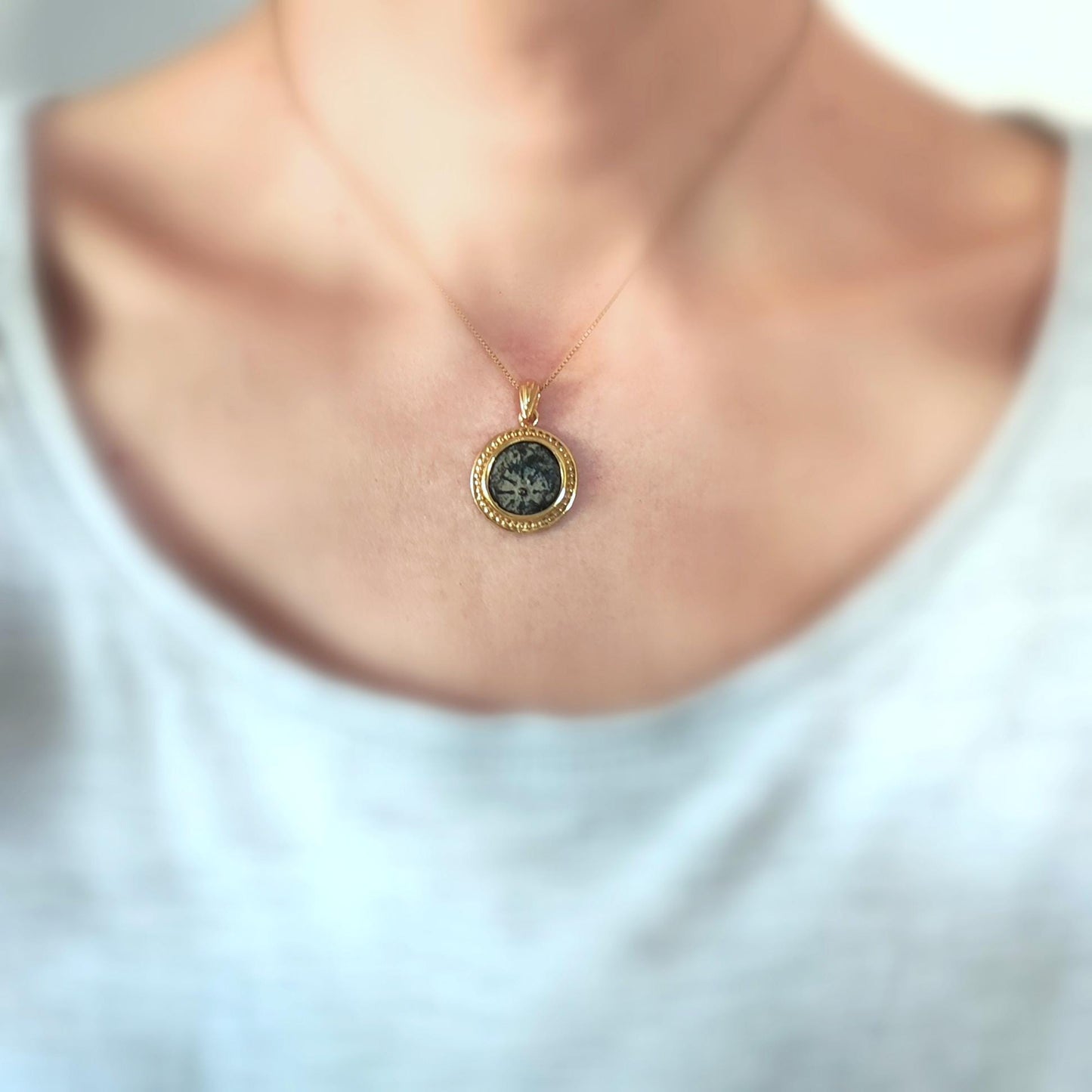 Authentic Widow's Mite Coin Necklace: Large Christian Biblical Medallion, Gold Plated Barr Designs