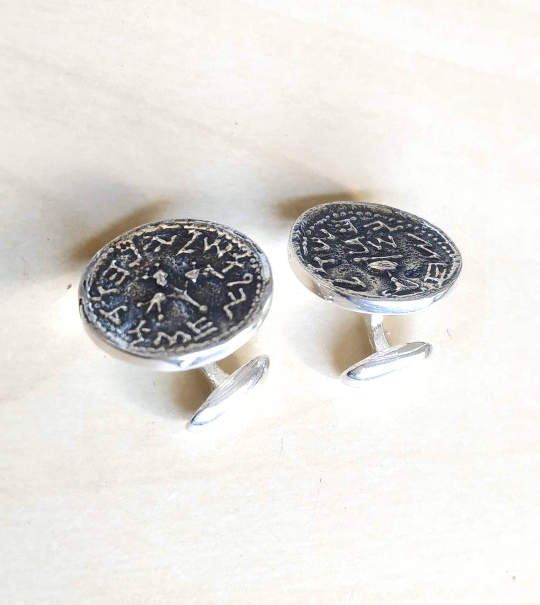 Sterling Silver Jewish Revolt Coin Cufflinks, Bar Mitzvah Gift Barr Designs